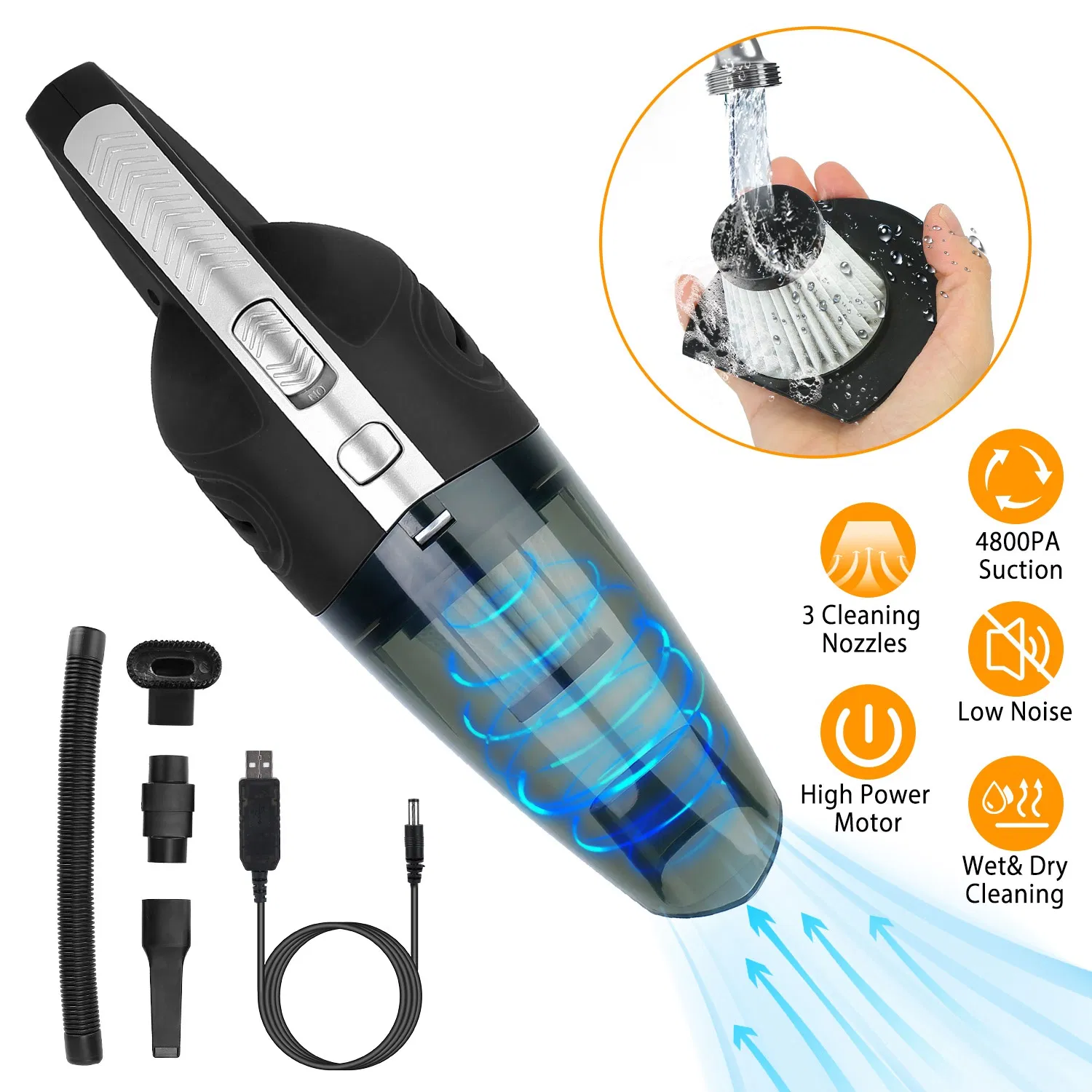 Cordless Handheld Car Vacuum Cleaner, 4800PA Cyclonic Suction 120W Motor, Wet & Dry Use…