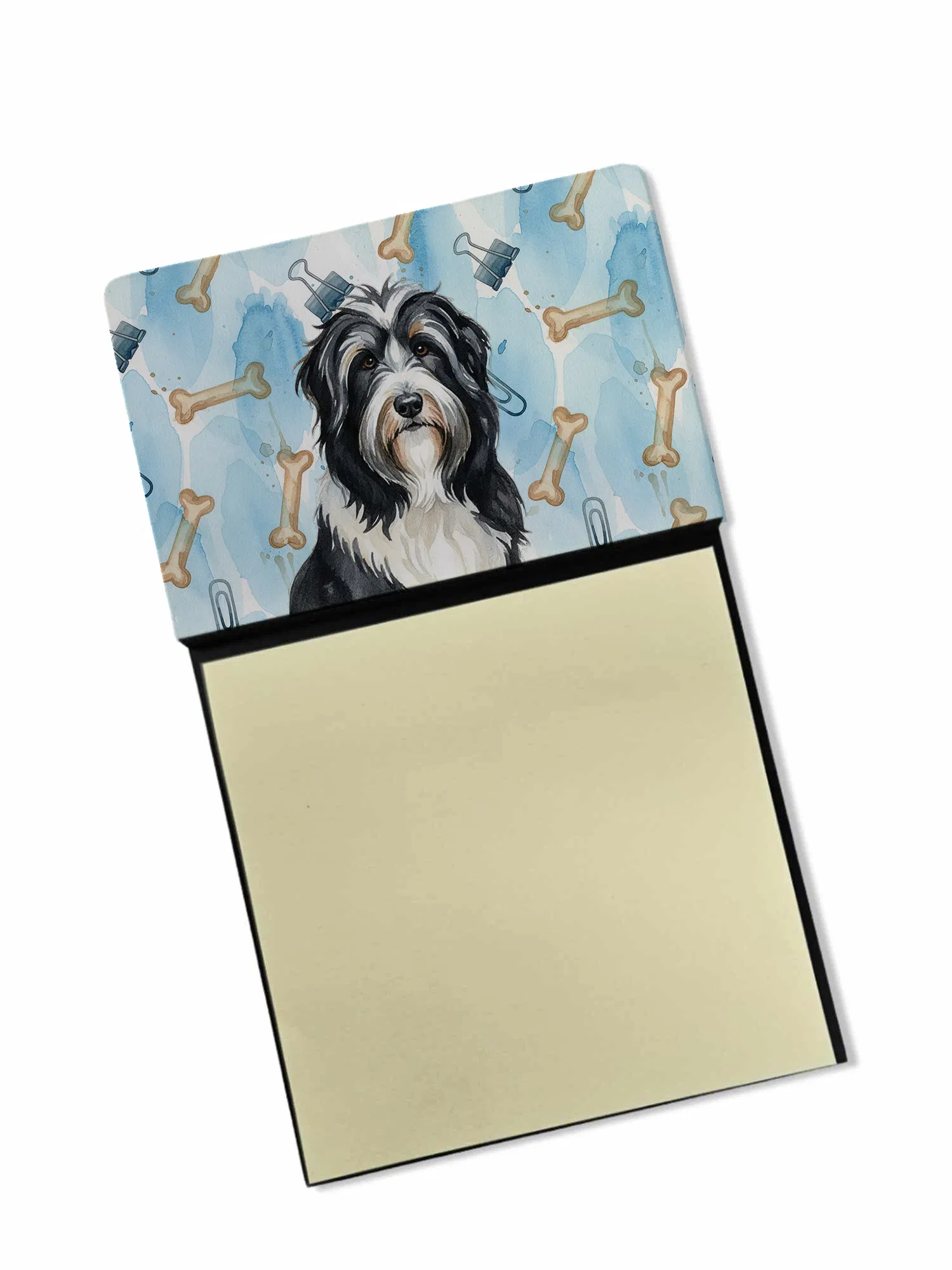 Black Bearded Collie Coworker Watercolor Sticky Note Holder Refillable Dispenser Desk…