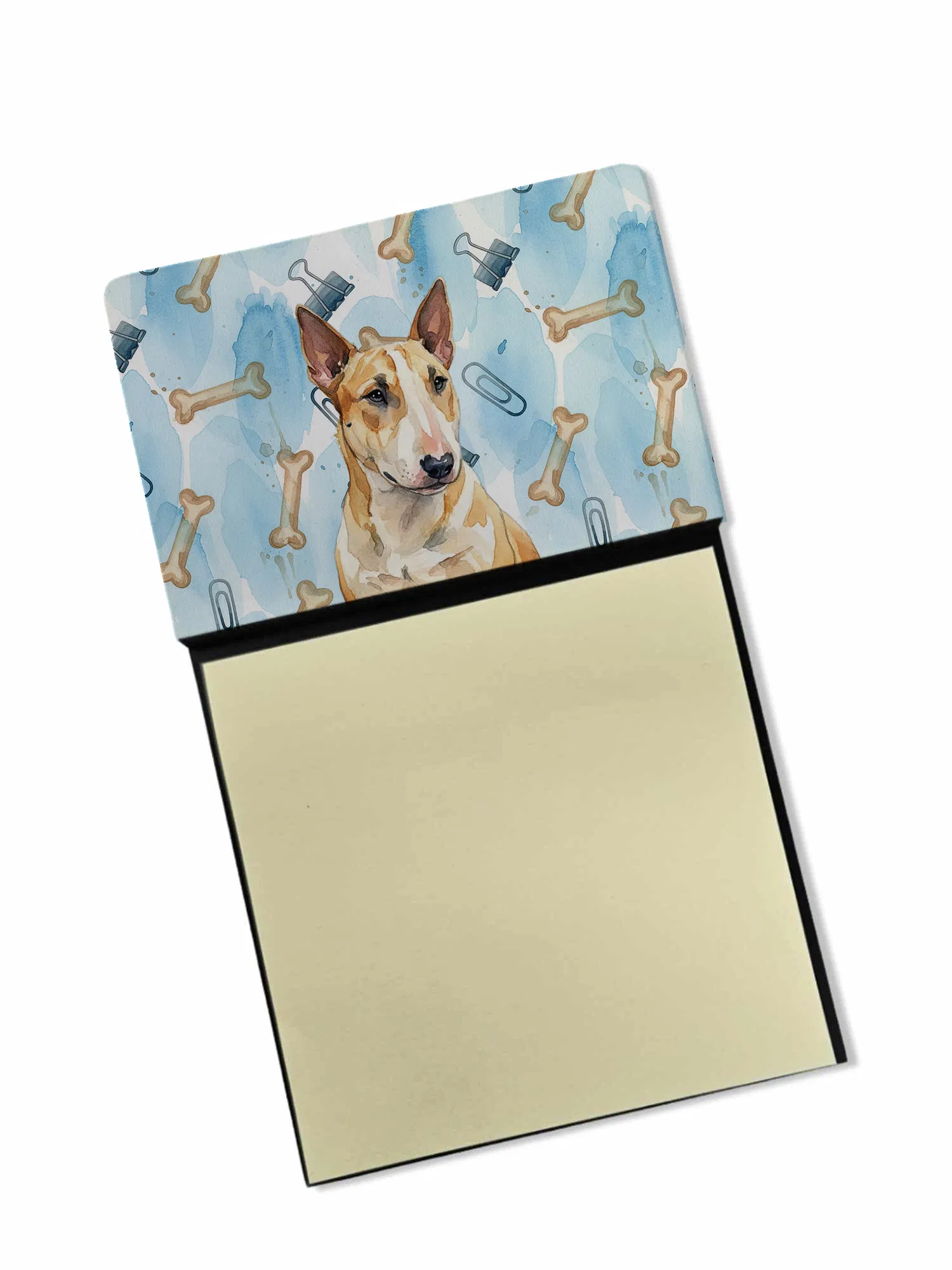Miniature Bull Terrier Coworker Watercolor Sticky Note Holder Refillable Dispenser Desk…