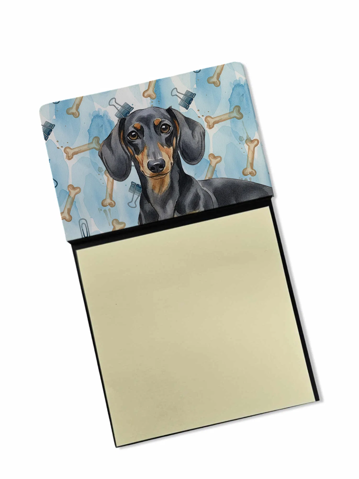 Black and Tan Dachshund Coworker Watercolor Sticky Note Holder Refillable Dispenser Desk…