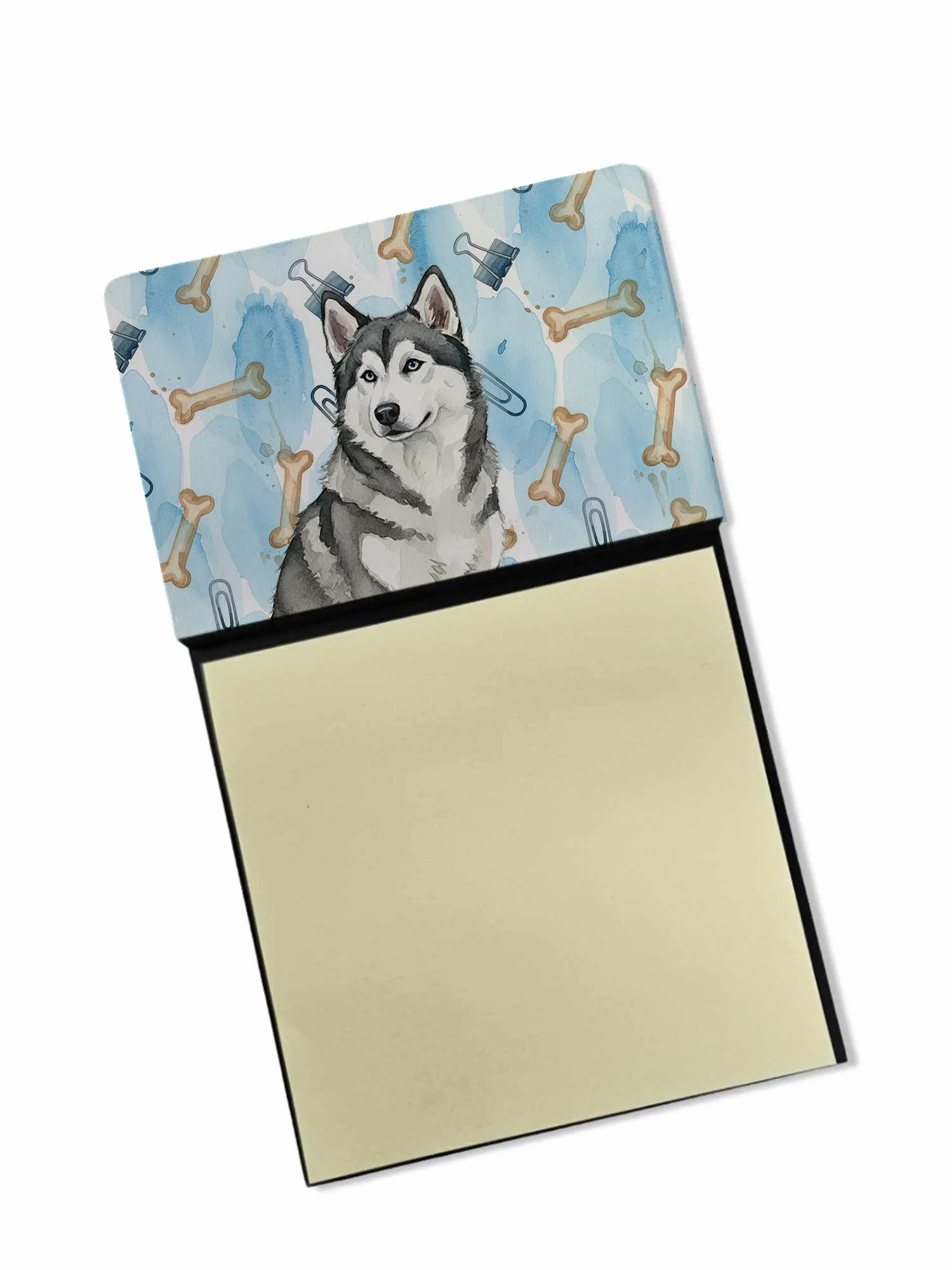 Gray and White Alaskan Malamute Coworker Watercolor Sticky Note Holder Refillable…