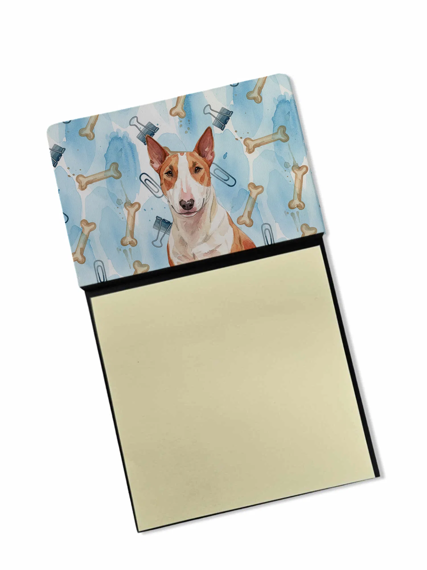 Red and White Bull Terrier Coworker Watercolor Sticky Note Holder Refillable Dispenser…