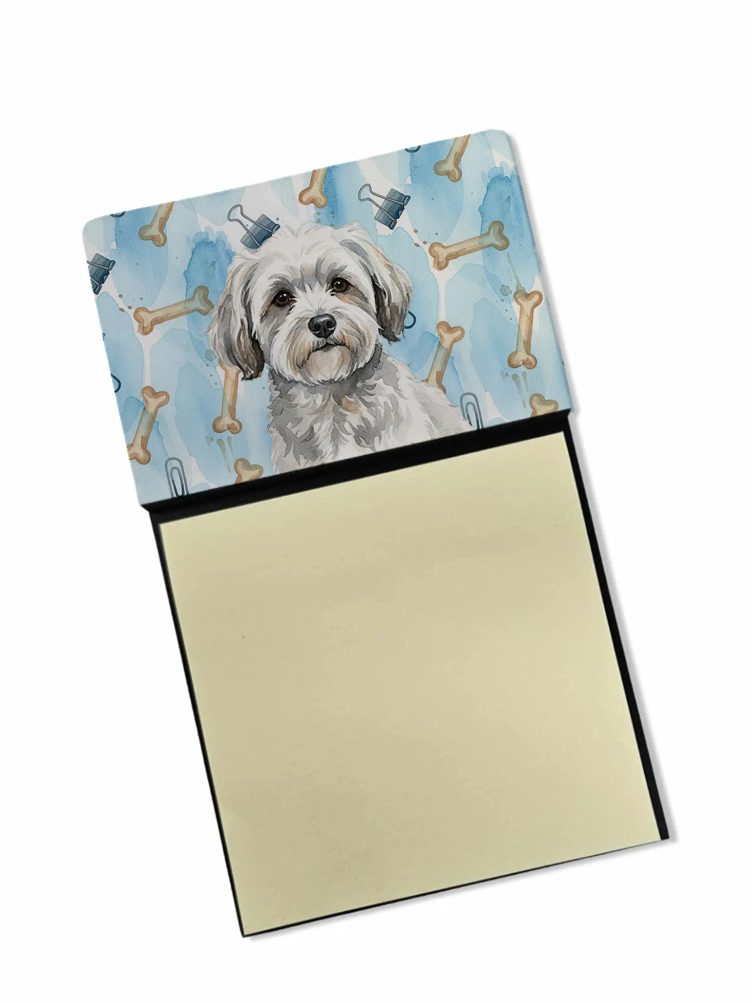 White with Gray Coton de Tulear Coworker Watercolor Sticky Note Holder Refillable…