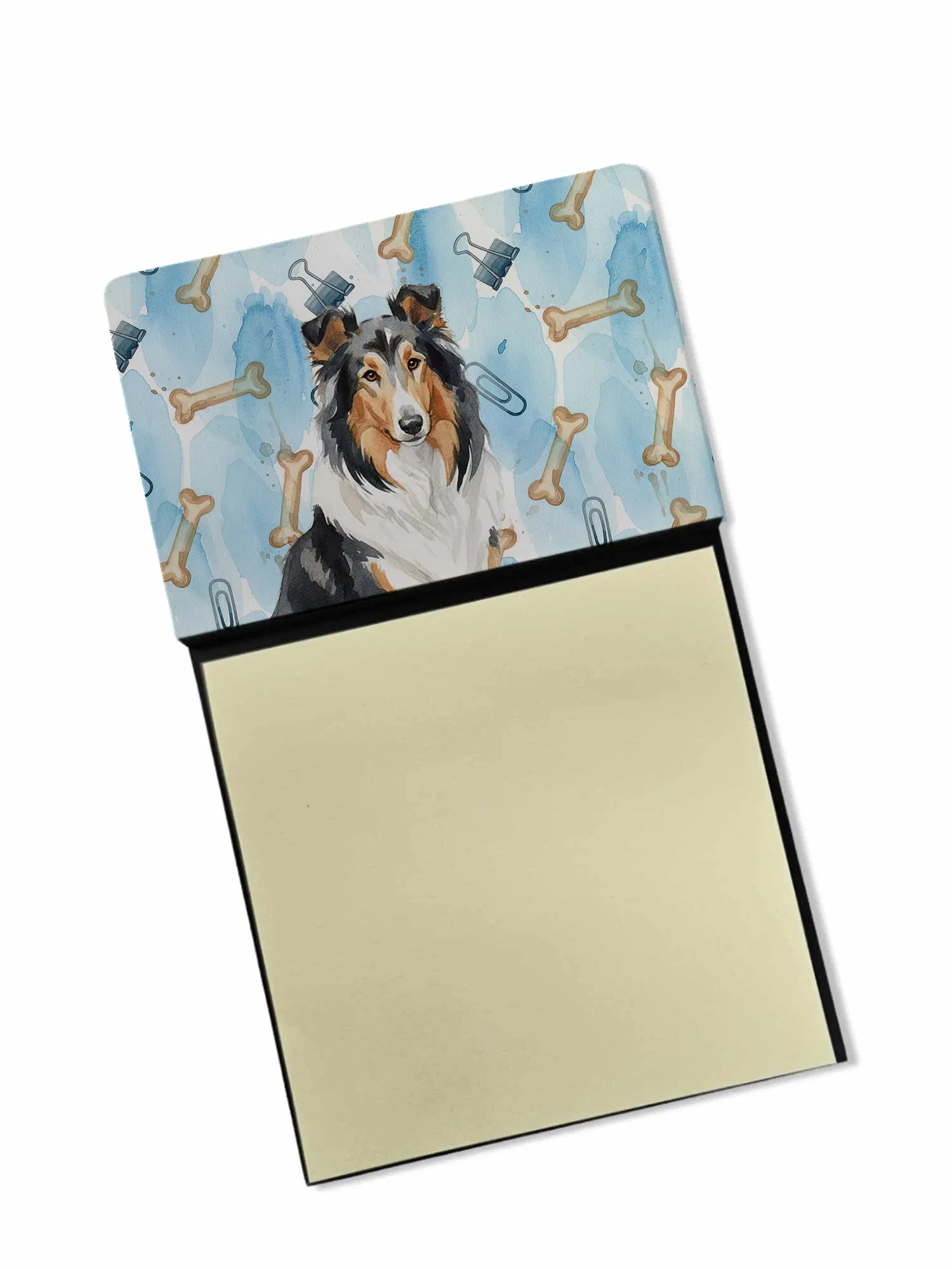Tricolor Collie Coworker Watercolor Sticky Note Holder Refillable Dispenser Desk…