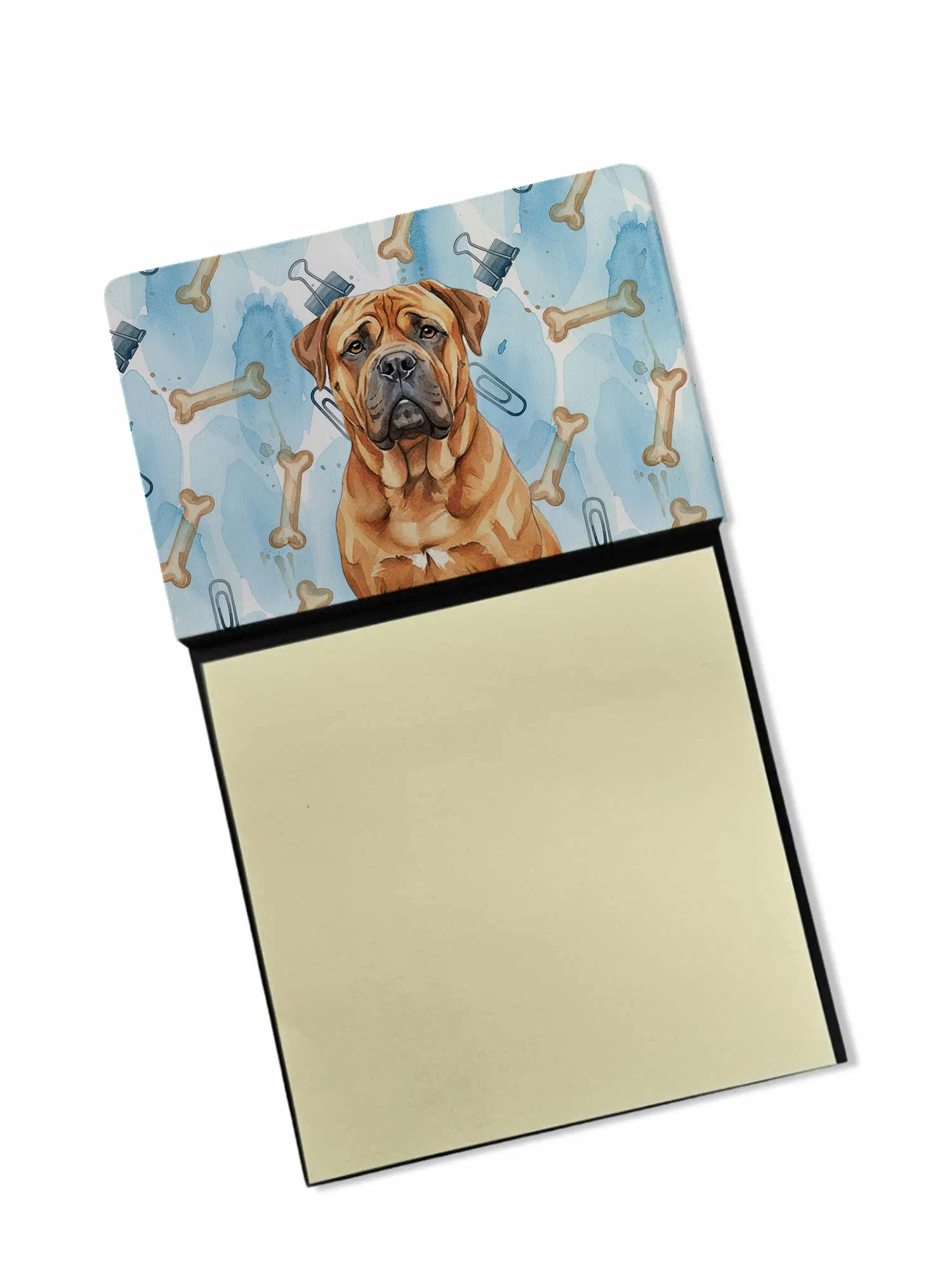 Red Bullmastiff Coworker Watercolor Sticky Note Holder Refillable Dispenser Desk…