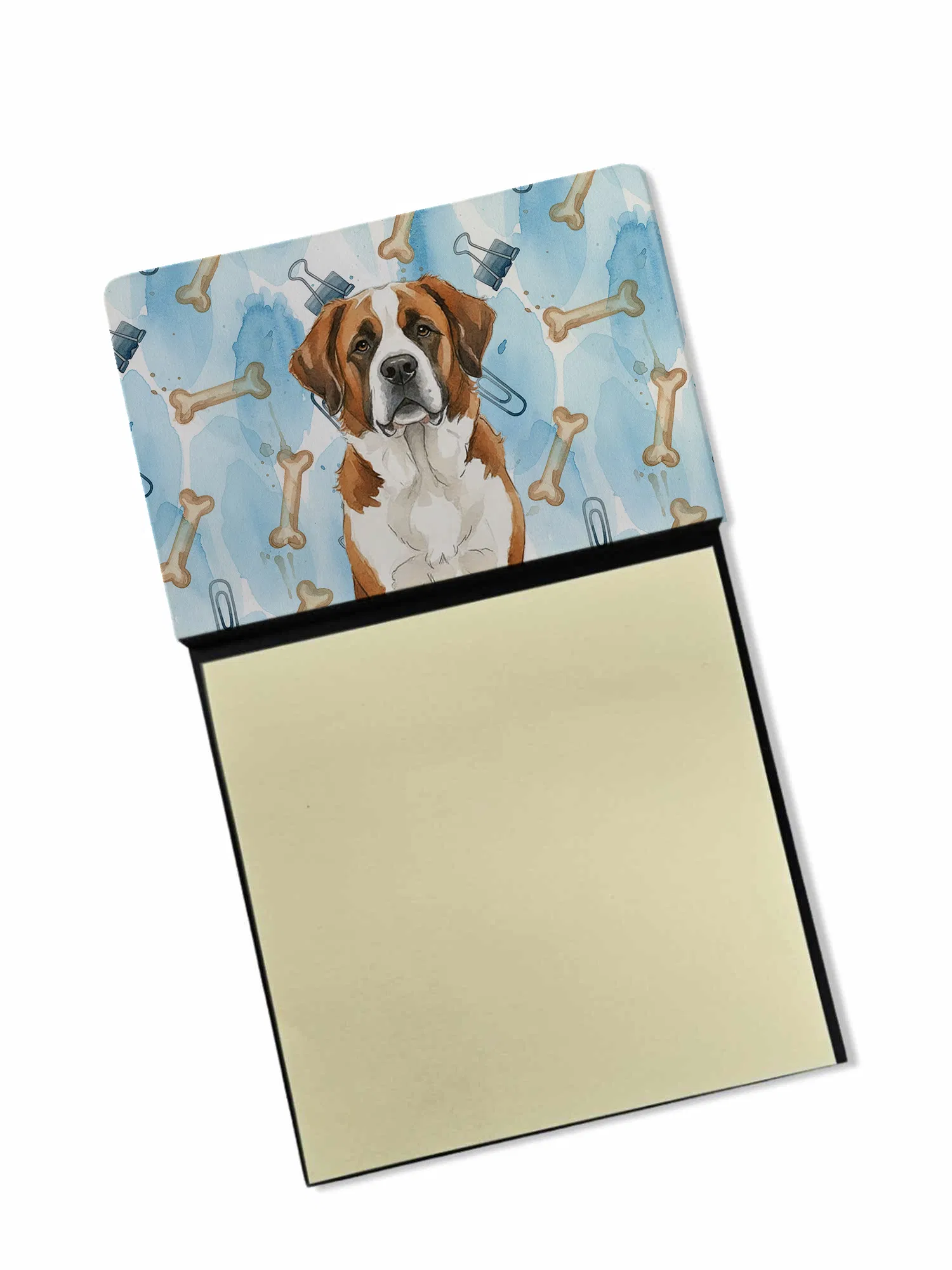 Brown and White Saint Bernard Coworker Watercolor Sticky Note Holder Refillable Dispenser…
