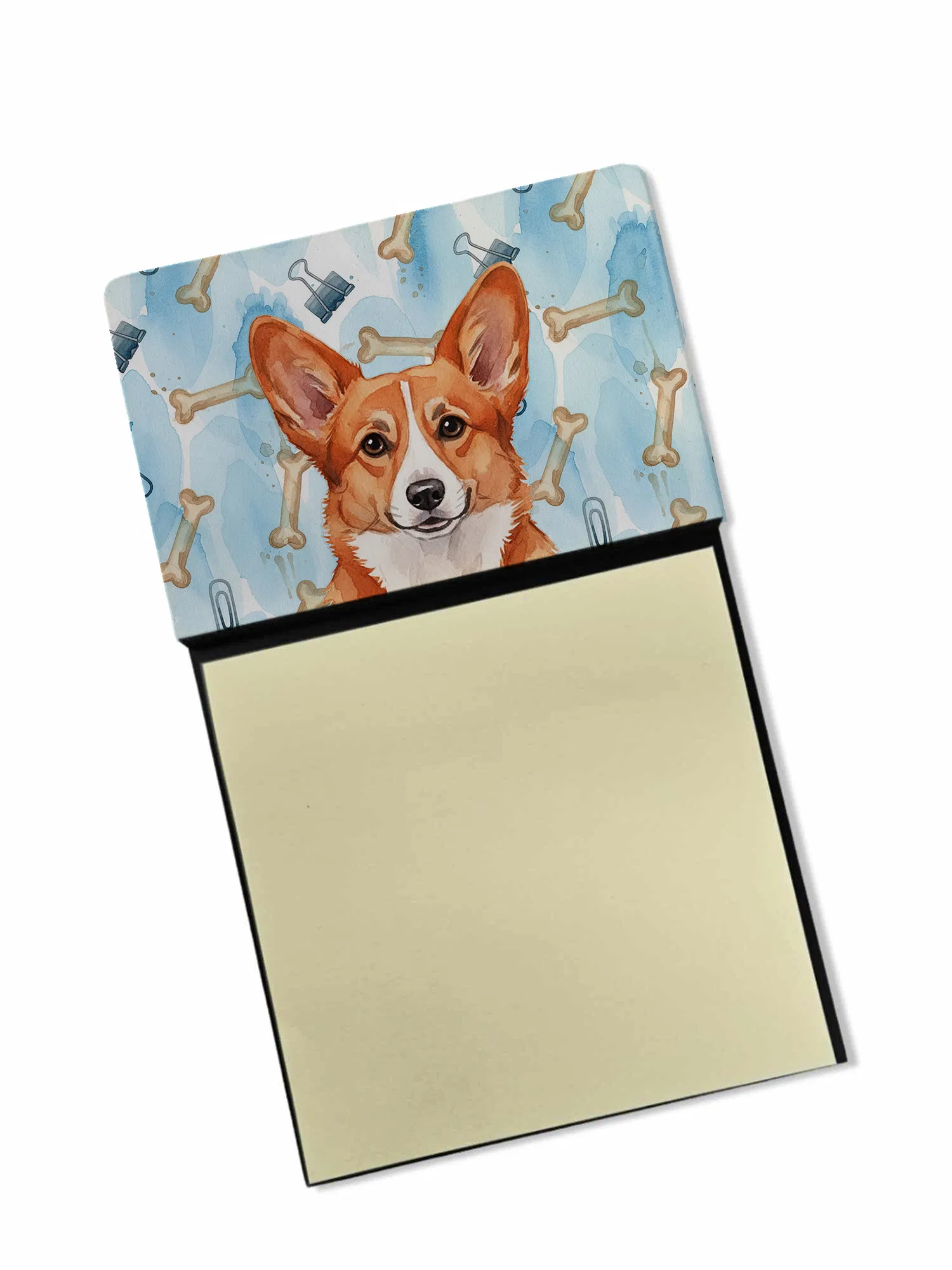 Red Cardigan Welsh Corgi Coworker Watercolor Sticky Note Holder Refillable Dispenser Desk…