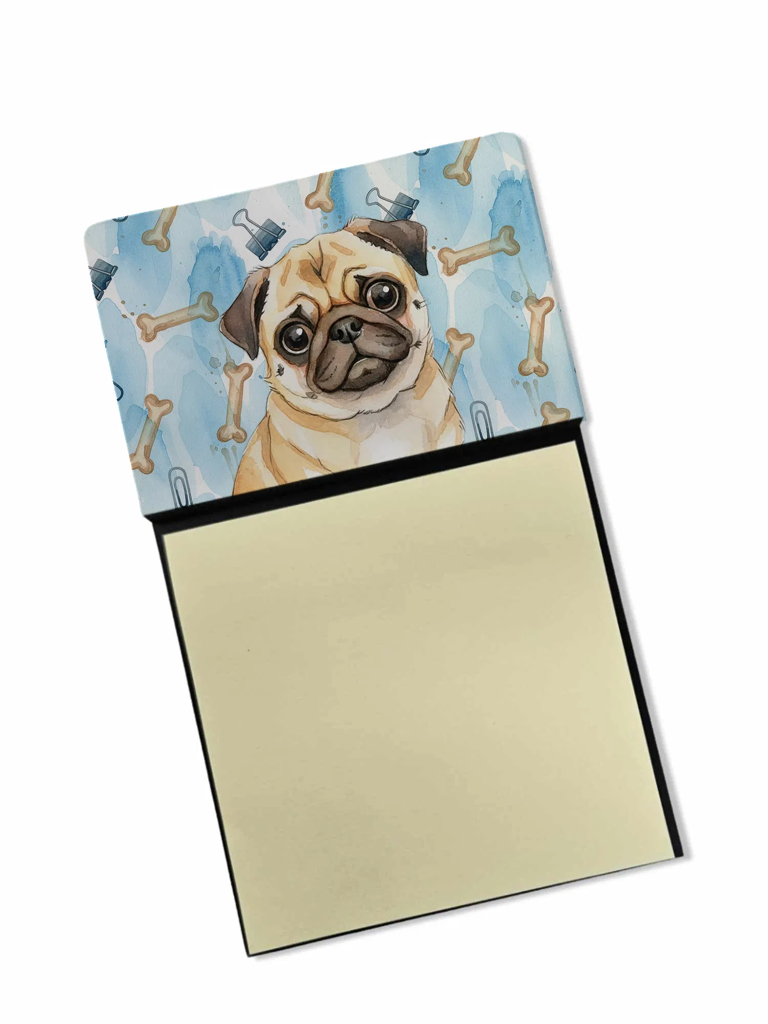 Fawn Pug Coworker Watercolor Sticky Note Holder Refillable Dispenser Desk Accessory 3x3…