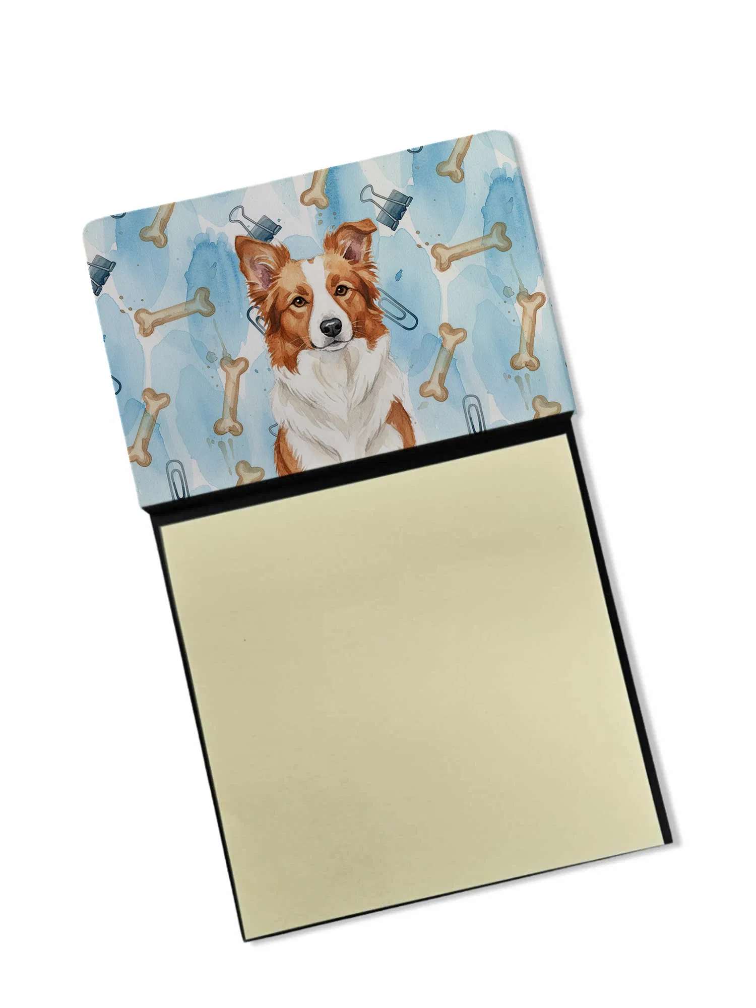 Red and White Border Collie Coworker Watercolor Sticky Note Holder Refillable Dispenser…