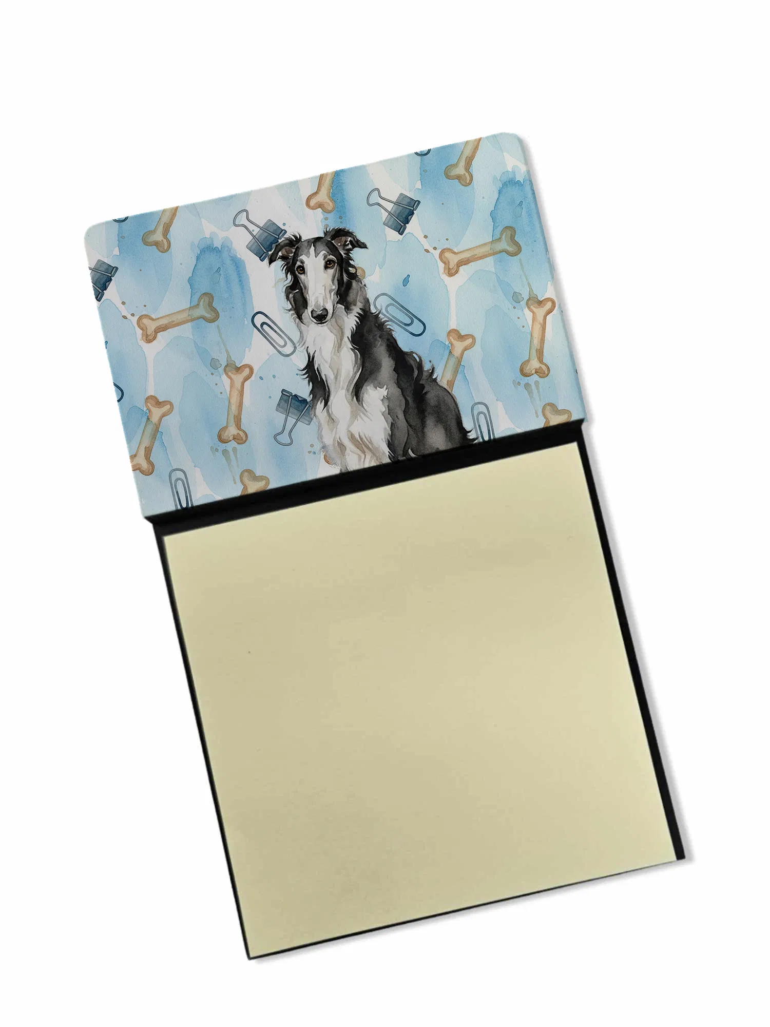 Black and White Borzoi Coworker Watercolor Sticky Note Holder Refillable Dispenser Desk…