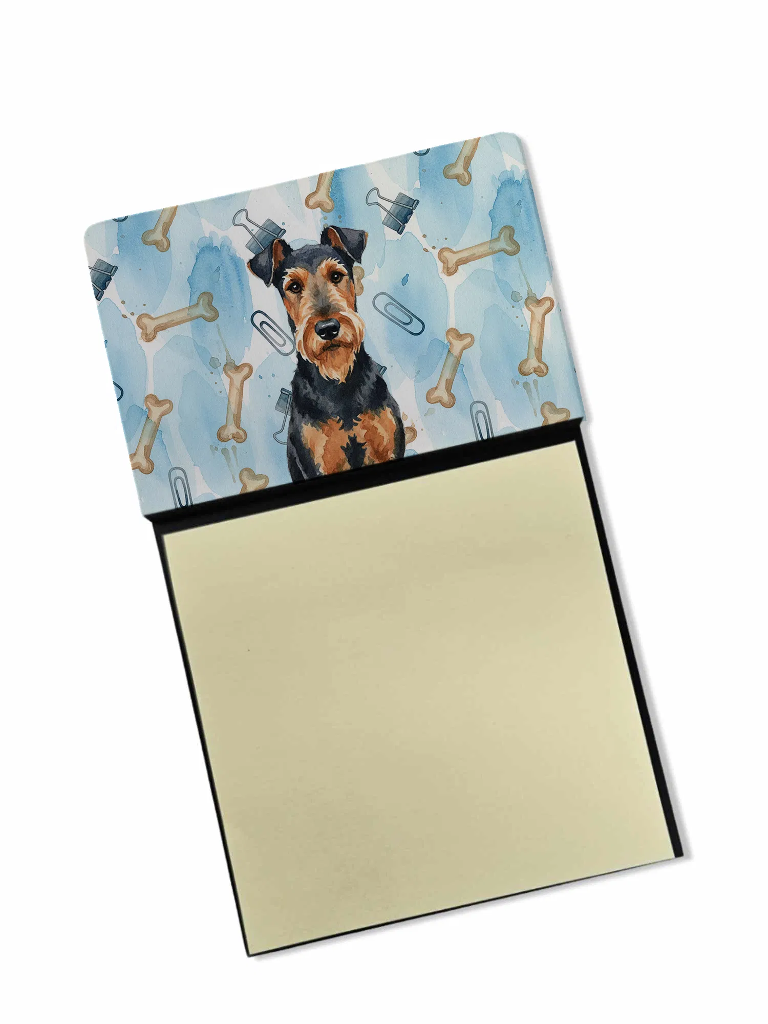 Airedale Terrier Coworker Watercolor Sticky Note Holder Refillable Dispenser Desk…