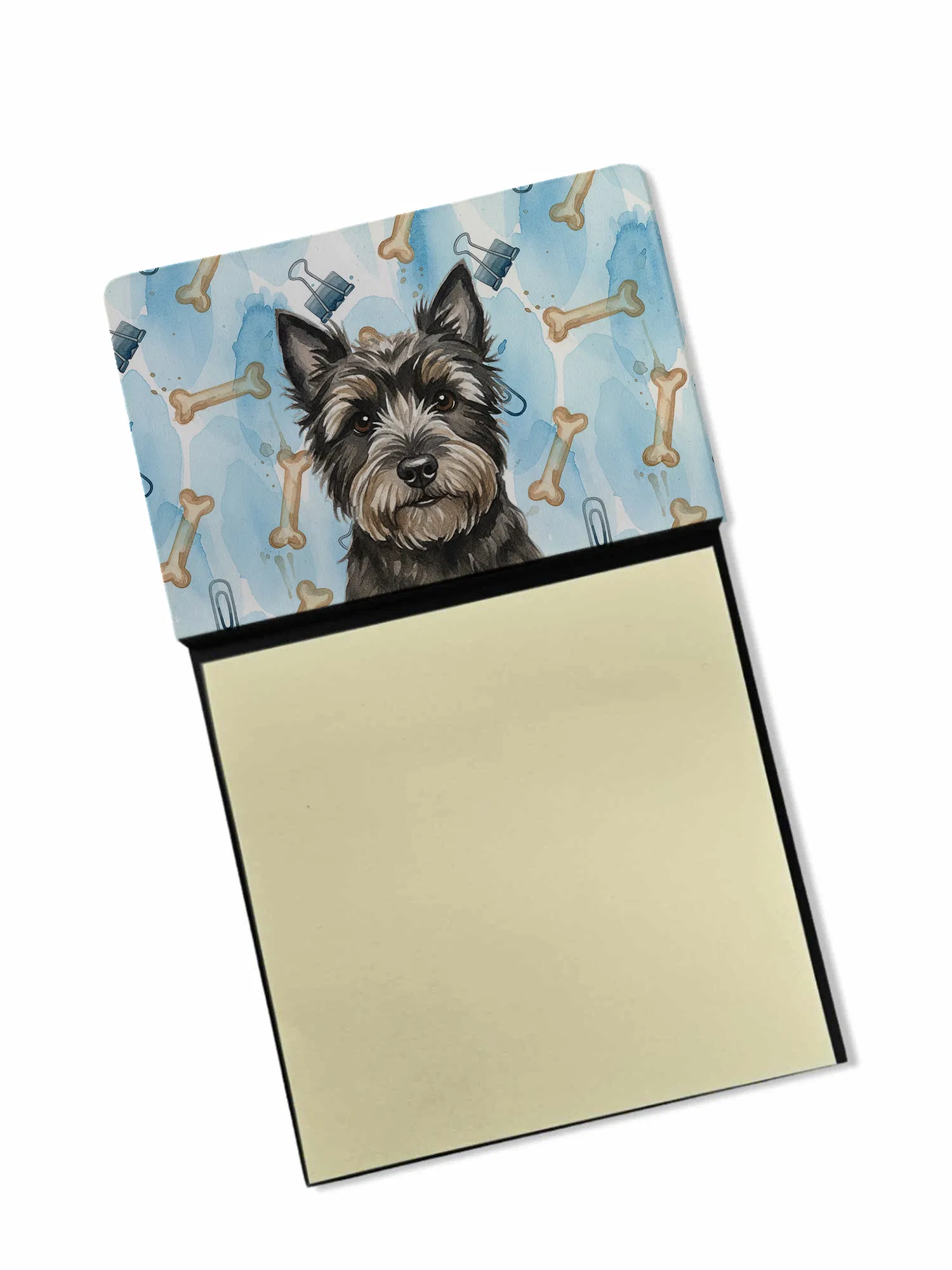 Black Cairn Terrier Coworker Watercolor Sticky Note Holder Refillable Dispenser Desk…