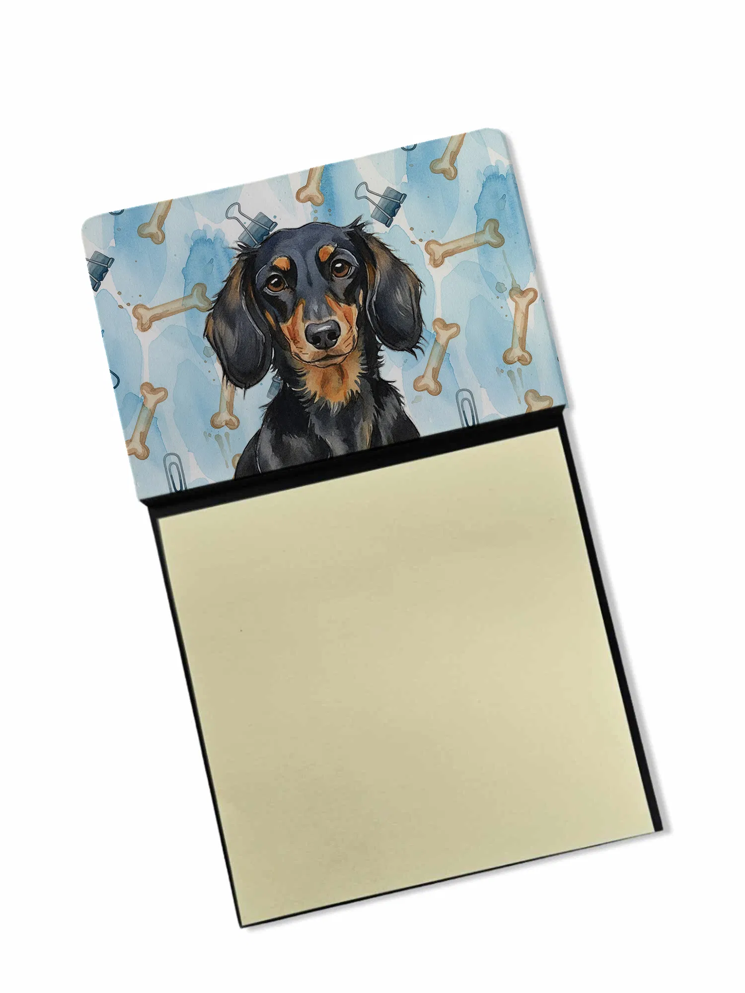 Longhaired Black and Tan Dachshund Coworker Watercolor Sticky Note Holder Refillable…