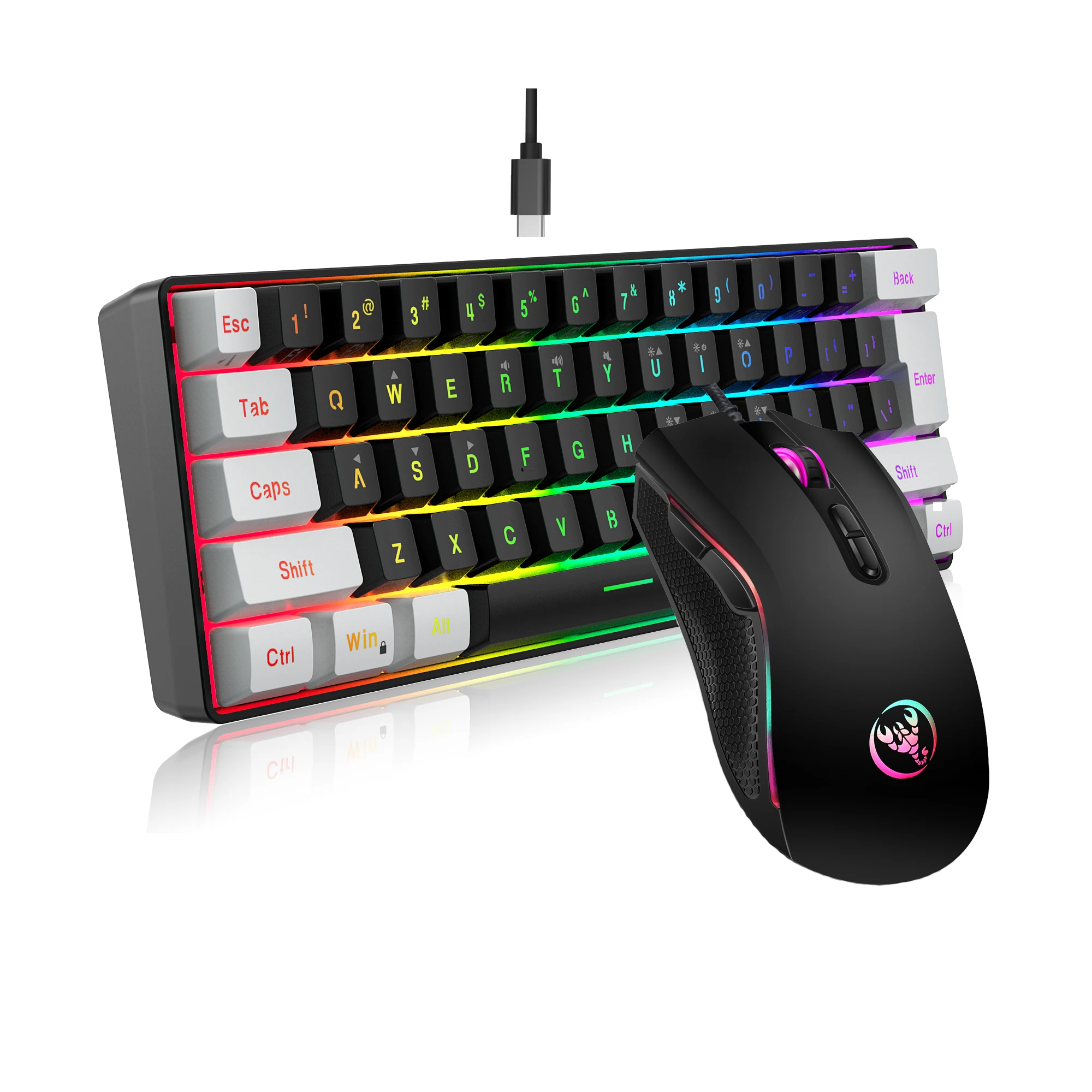 61keys Wired White Black Keyboard RGB Gaming Mouse Office Kit Backlight Keyboard and…