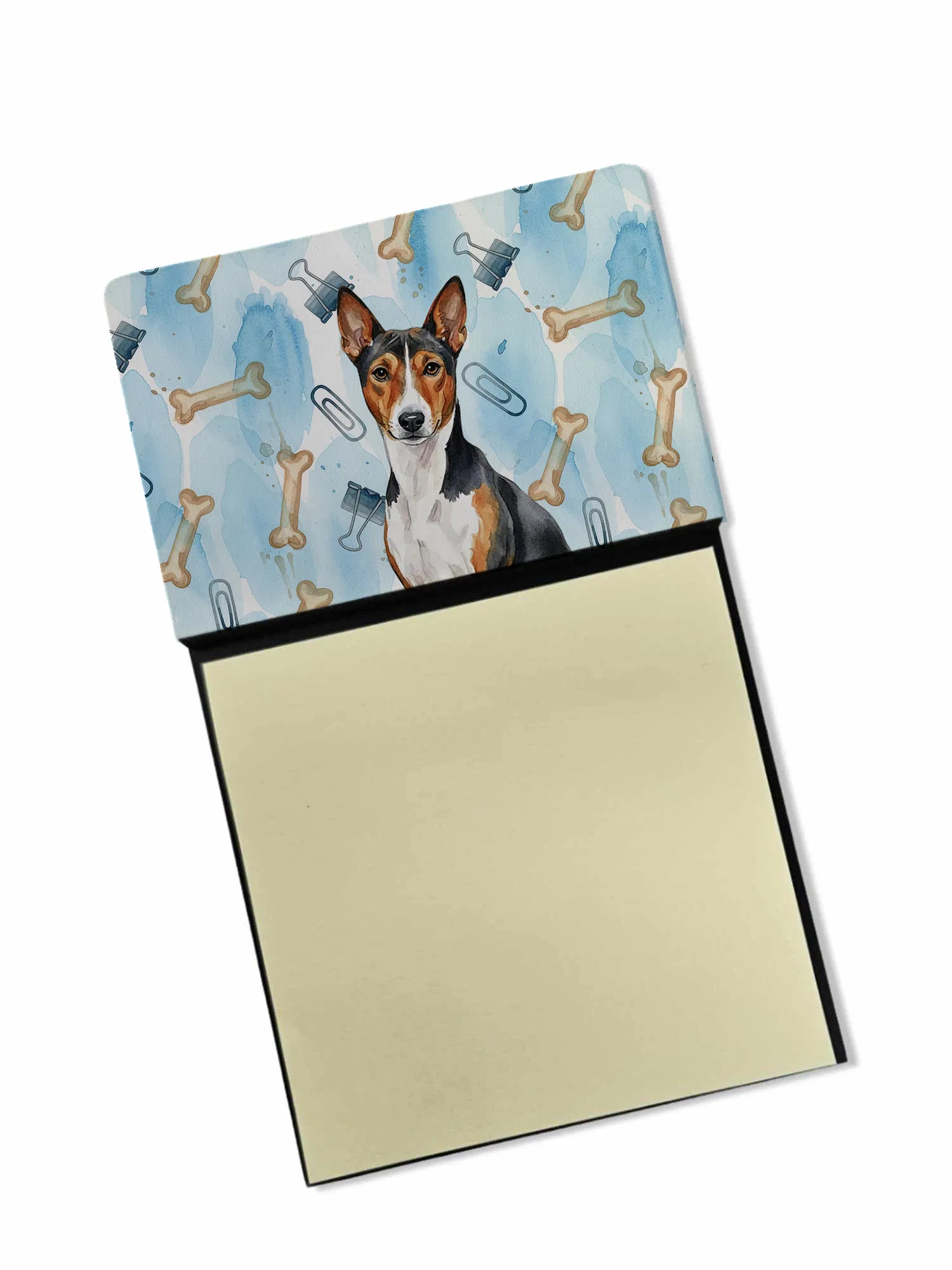 Tricolor and White Basenji Coworker Watercolor Sticky Note Holder Refillable Dispenser…