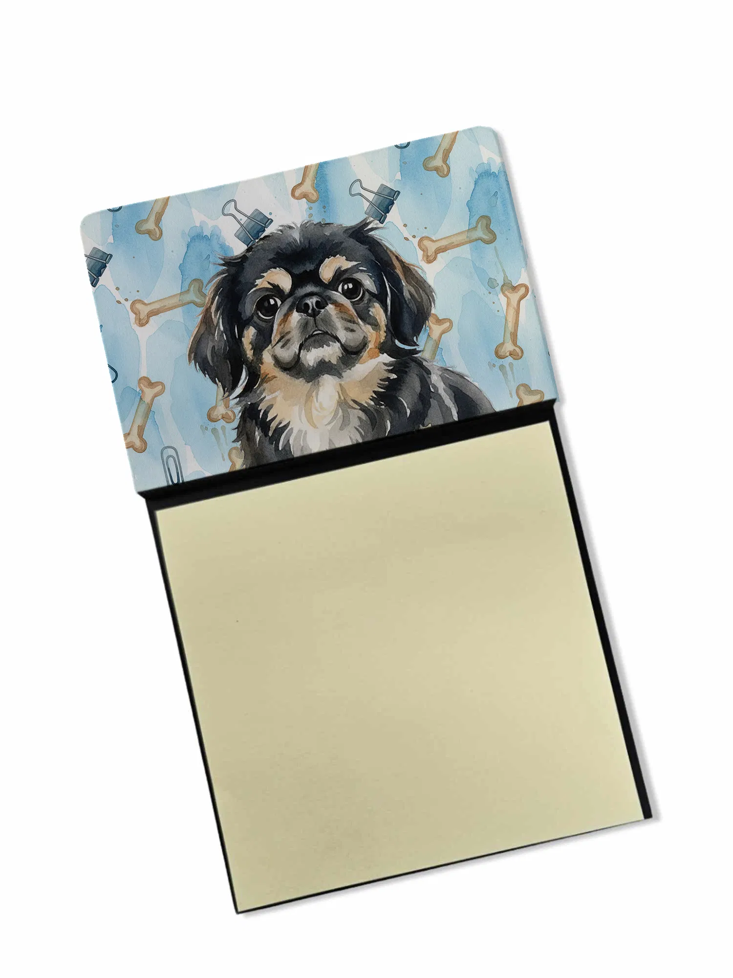 Black and Tan Pekingese Coworker Watercolor Sticky Note Holder Refillable Dispenser Desk…