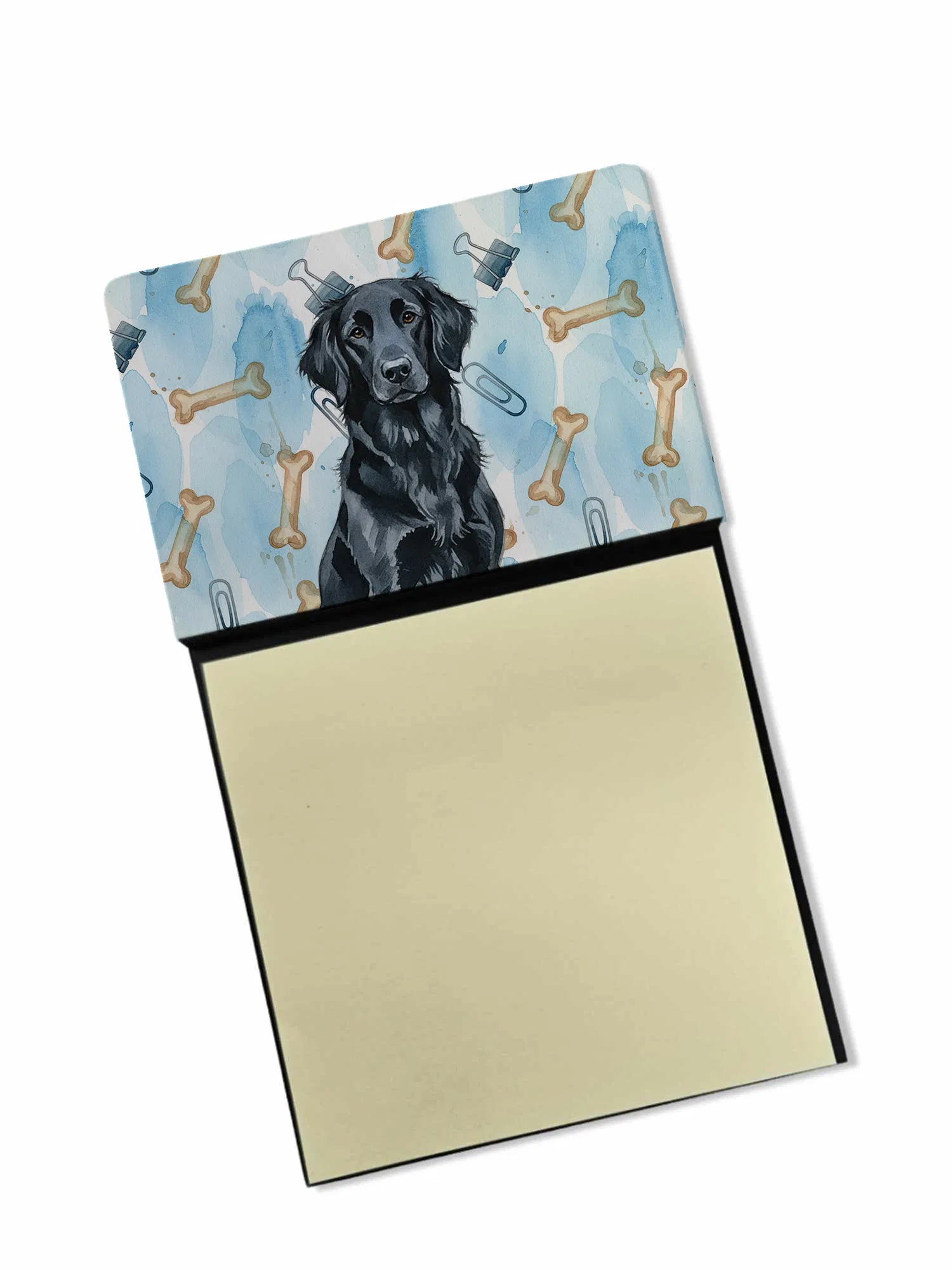 Black Flat-Coated Retriever Coworker Watercolor Sticky Note Holder Refillable Dispenser…