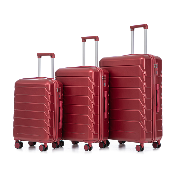 3-in-1 ABS&PC Trolley Box 20in 24in 28in Trolley Box Iron Tie Rod ABSPC Alloy Wine Red