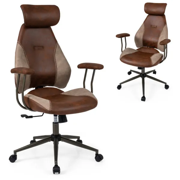 Brown Color Blocking Office Chair with 2D Adjustable Headrest, Ergonomic High-Back Desk…