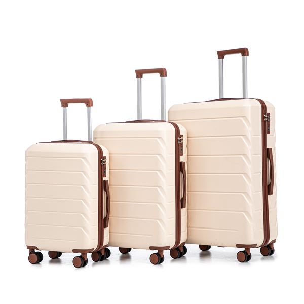 3-in-1 ABS&PC Trolley Box 20in 24in 28in Trolley Box Iron Tie Rod ABSPC Alloy Beige