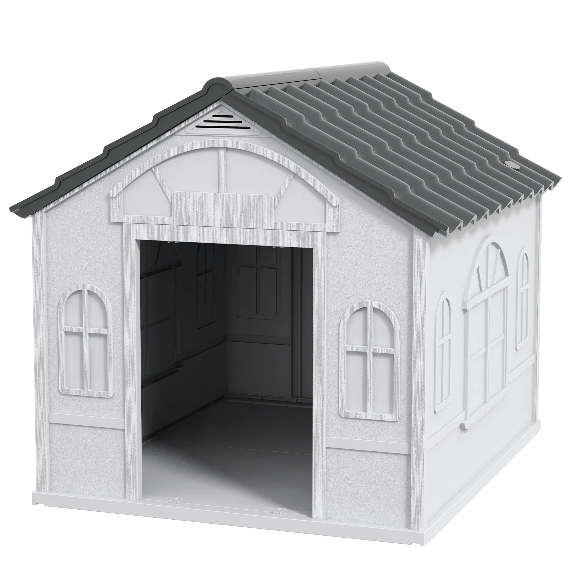 26" Plastic Dog House Outdoor with Air Vents, for Small Medium Dogs, Grey