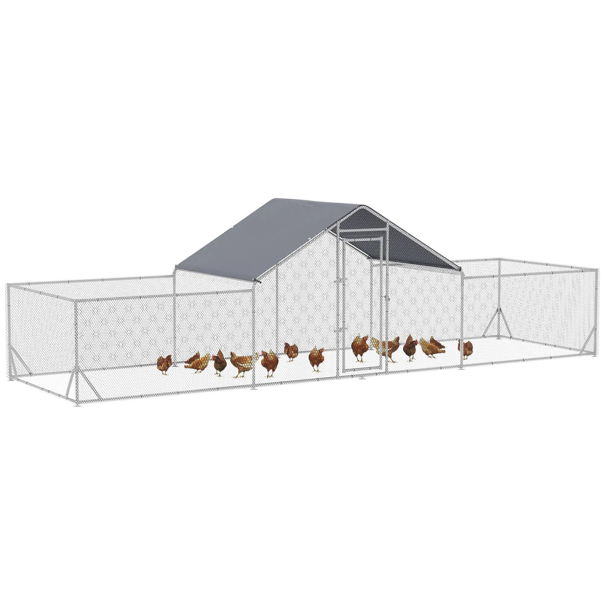 Chicken Run, 23' x 6.6' Metal Chicken Coop with Waterproof and Anti-UV Cover, Spire Roof…