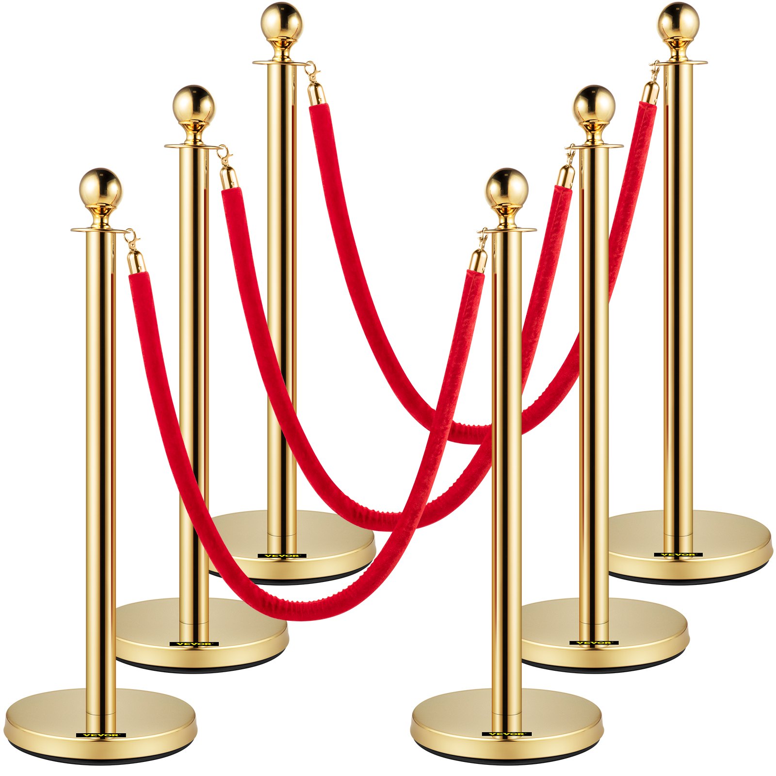 Velvet Ropes And Posts, 5 Ft-1.5 M Red Rope, Stainless Steel Gold Stanchion With Ball…