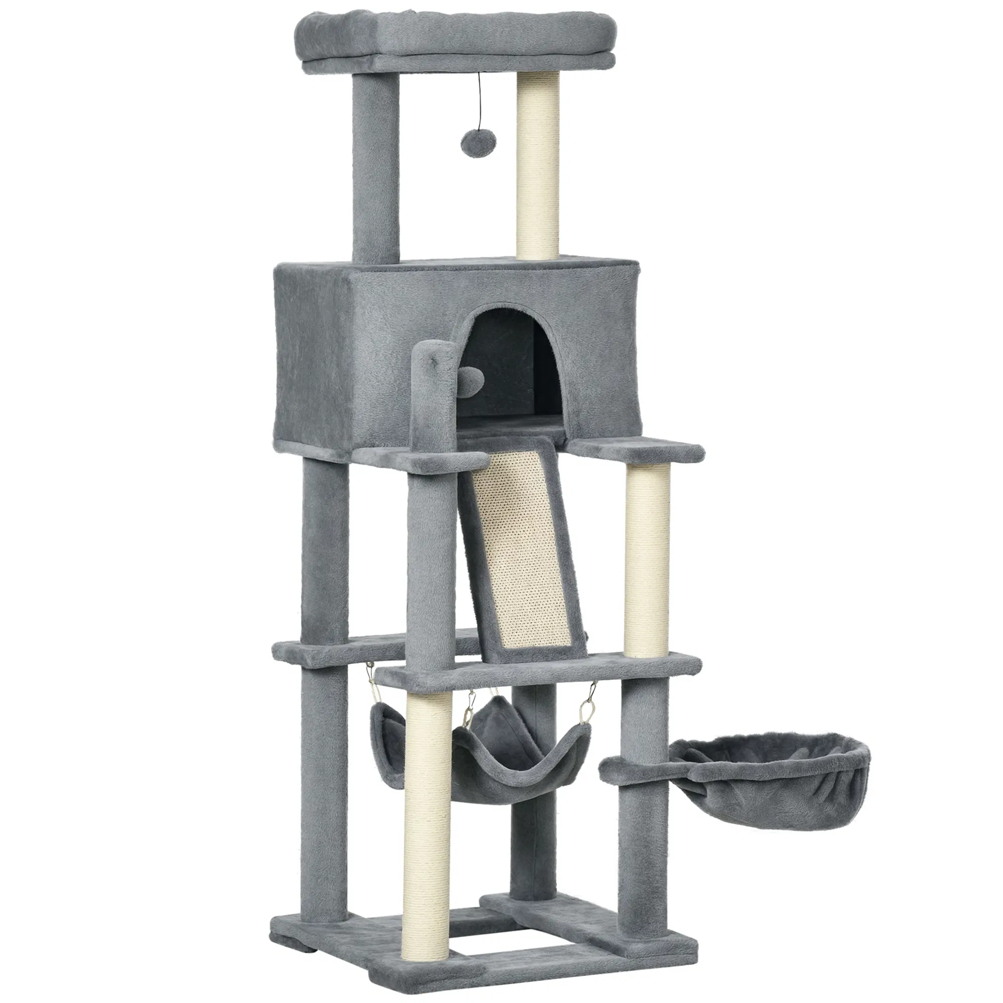 55" Cat Tree for Indoor Cats, Cat Tower, Kitty Activity Center with Cat Bed Ramp Condo…
