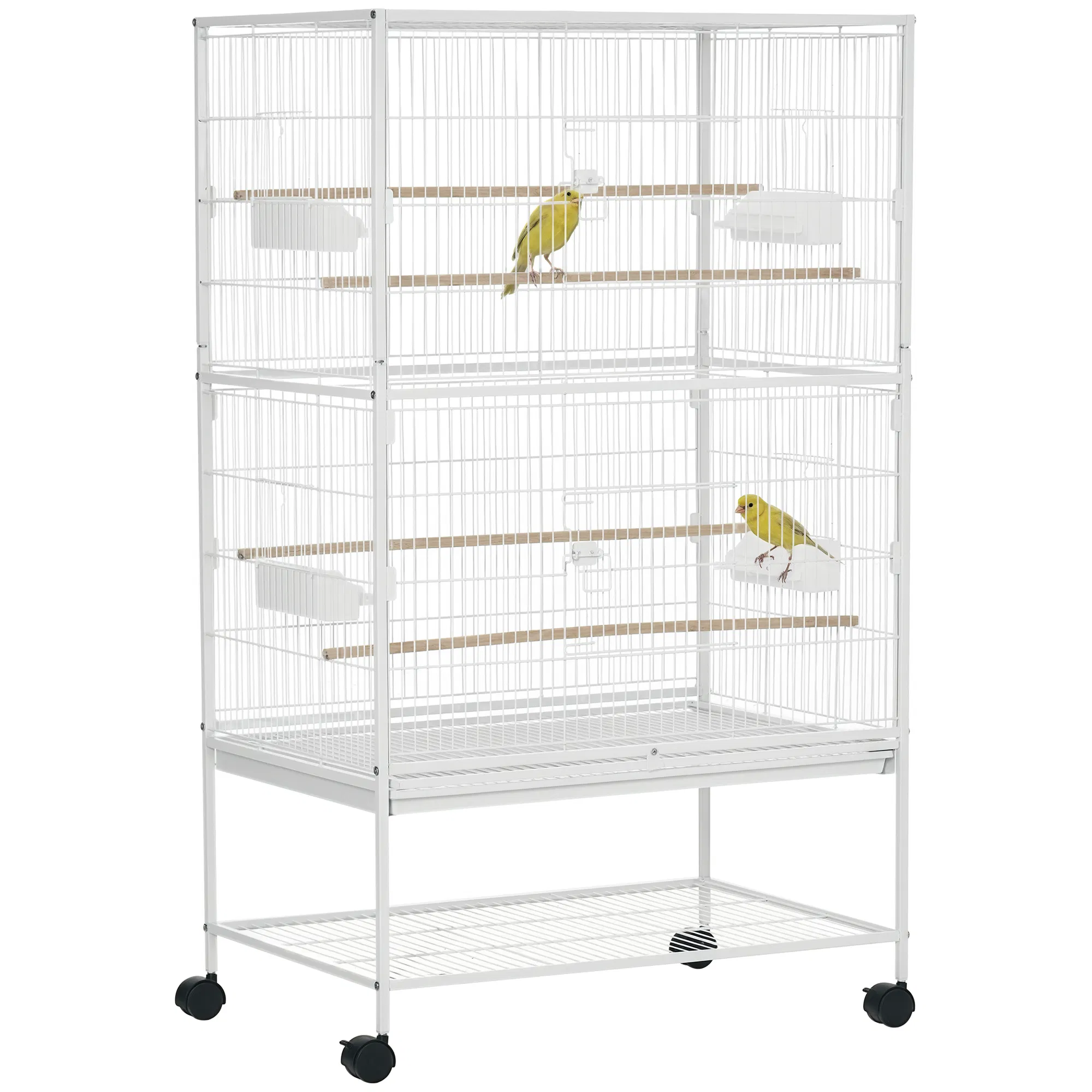 52" Large Rolling Steel Bird Cage Bird House with Rolling Stand, Storage Shelf, Wood…