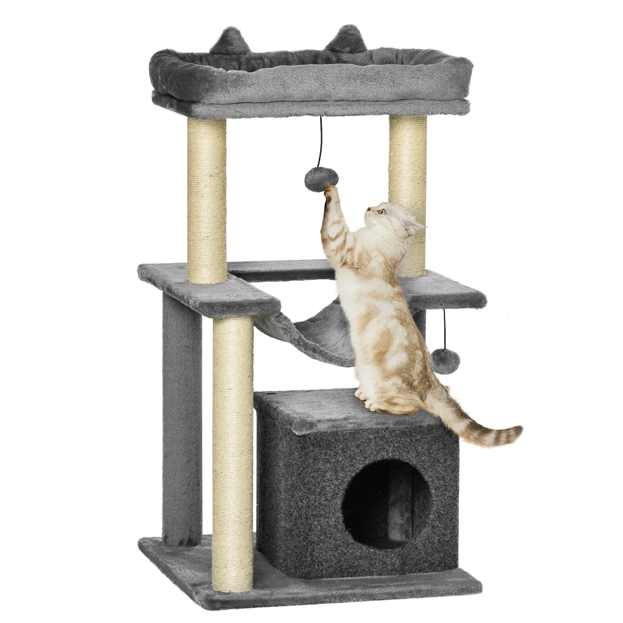 39.25'' Cat Tree Tower Multi-Level Kitten House with Scratching Post Condo Hammock Bed…