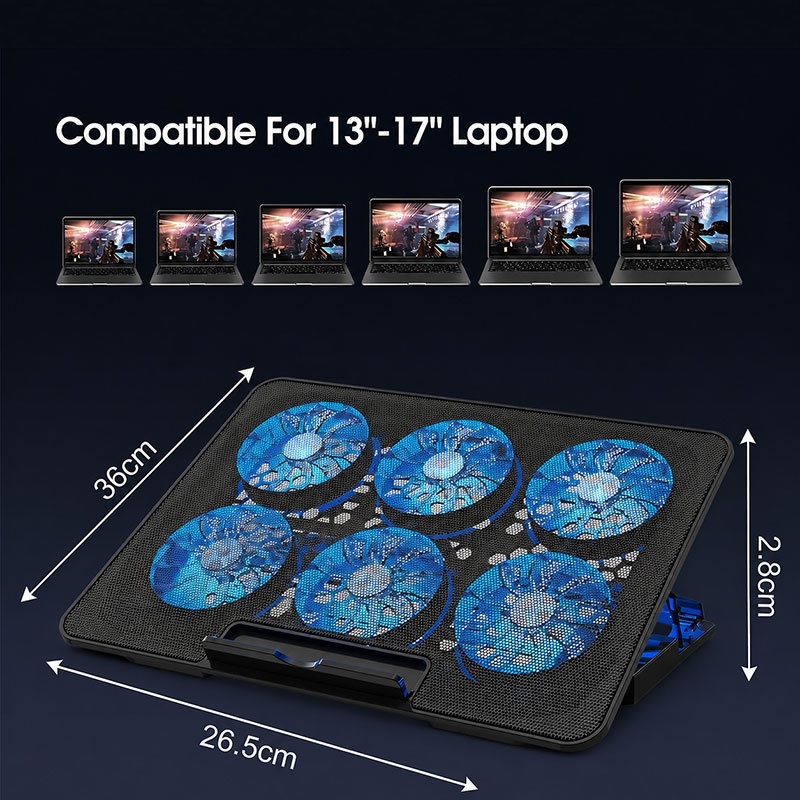 13-17inch Laptop Cooling Pad With 6 Quiet Fans, 6 Height Wind Speed