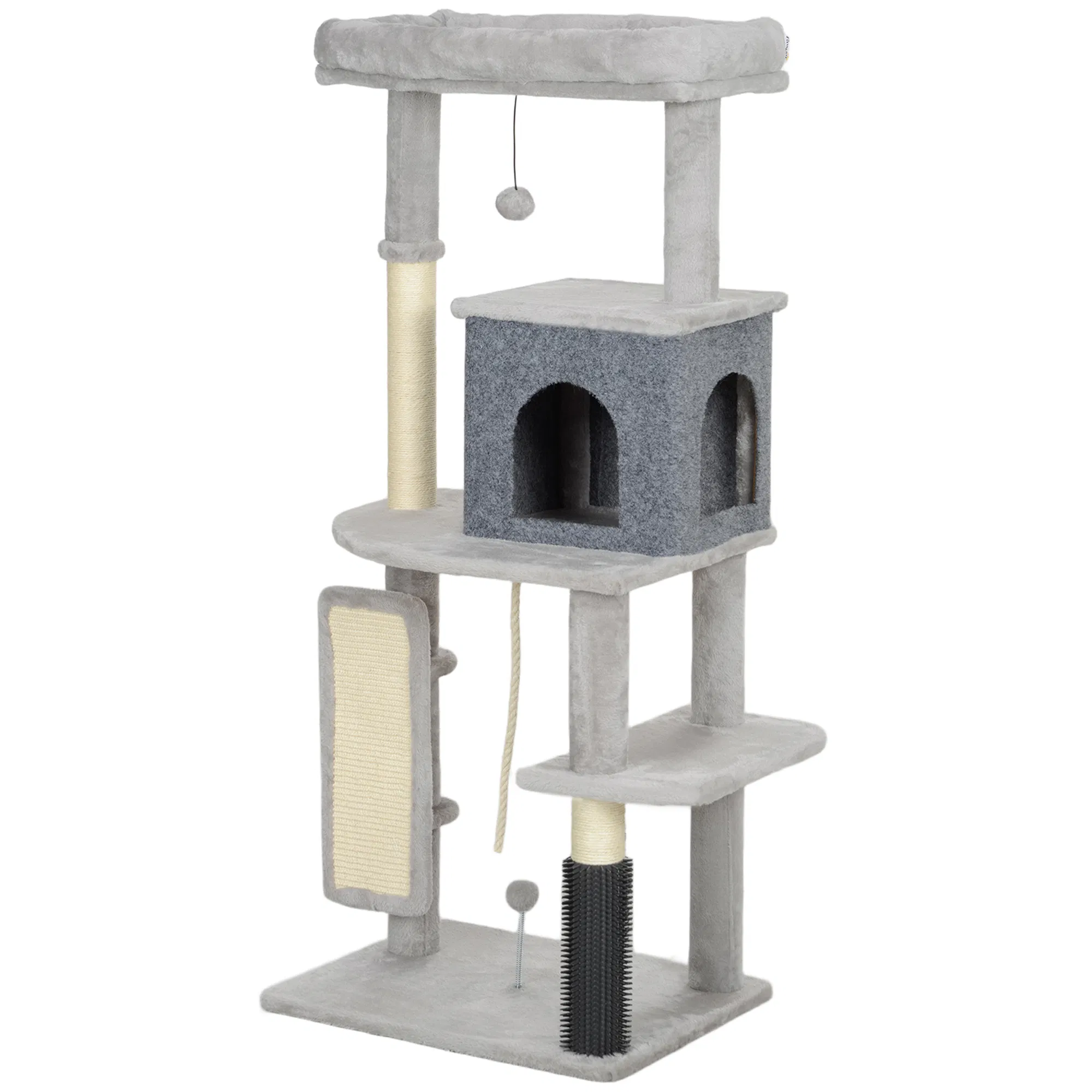 52 Inch Cat Tree with Scratching Posts, Cat Bed, Condo, Grooming Brush, Jumping…