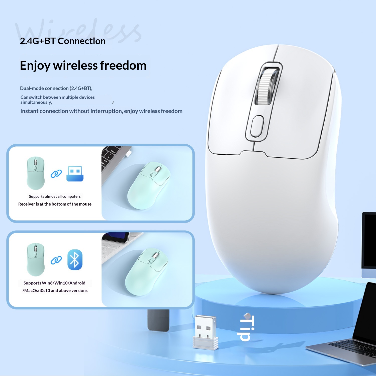 Dual-mode Wireless Bluetooth Silent Mouse