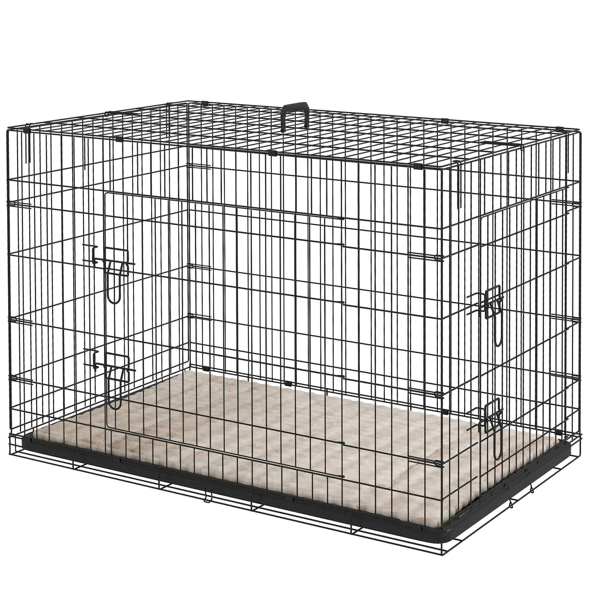 41" Dog Crate with 2 Doors, Folding Metal Dog Cage with Soft Cushion, Removable Tray…