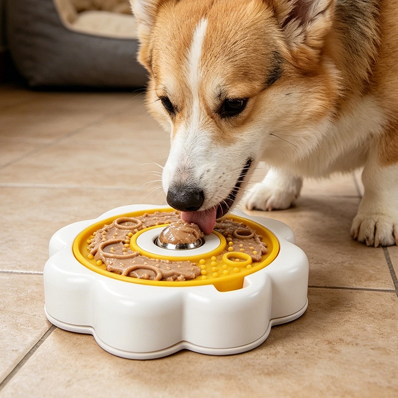 Rotating Stainless Steel Ball Pet Slow-Feeding Wet Food Licking Bowl