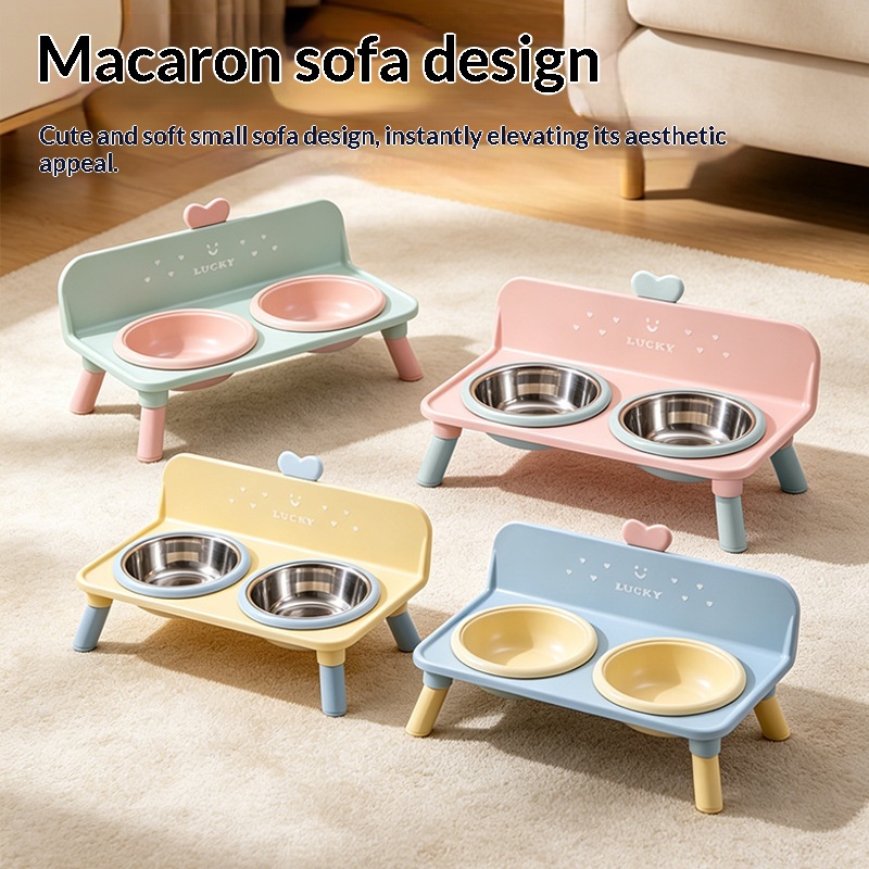 Stainless Steel Elevated Double Bowl With Non-slip And Tip-resistant Design