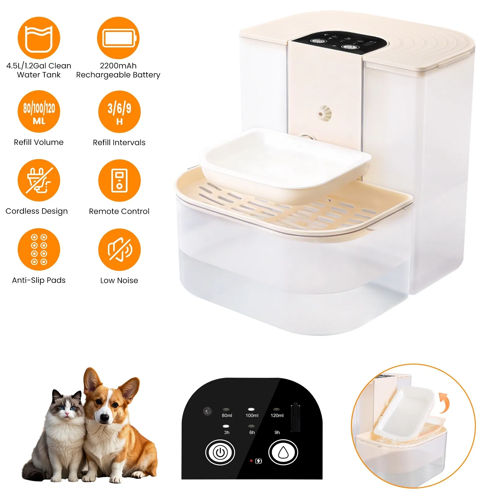 Cordless Dog Cat Water Fountain 4.5L, Dual Tank Filtration Automatic Pet Water Dispenser…