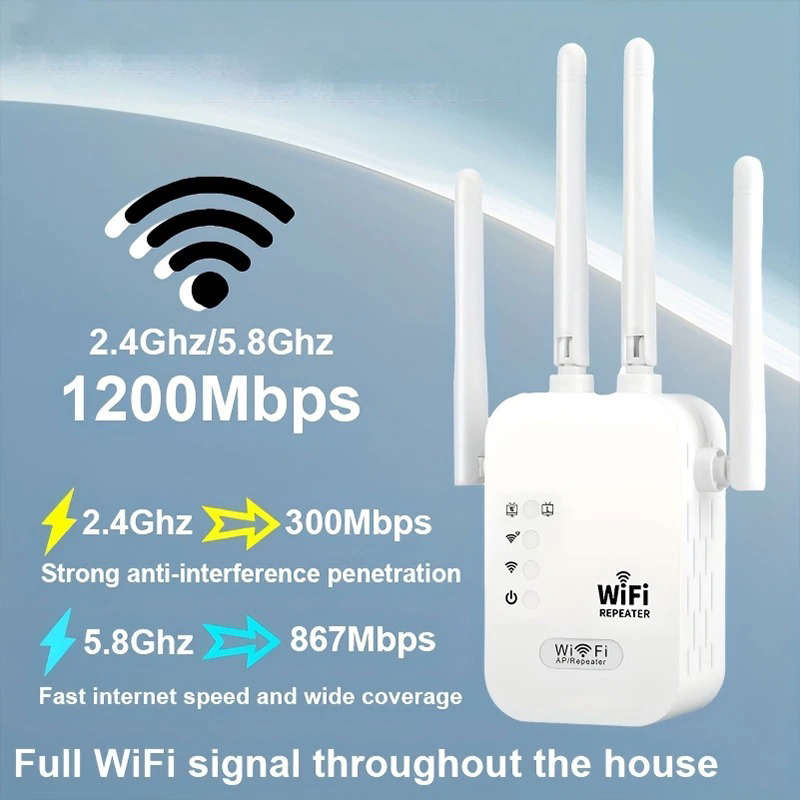 1200 Mbps Wireless Wi-Fi Repeater, Dual-Band 2.4 GHz 5 GHz Wi-Fi Signal Booster, 802.11ac…