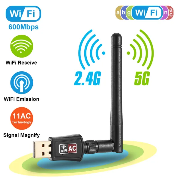 USB WiFi Adapter AC600Mbps 5G/2.4G Dual Band 802.11ac Wireless Network Adapter W/ 2dBi…