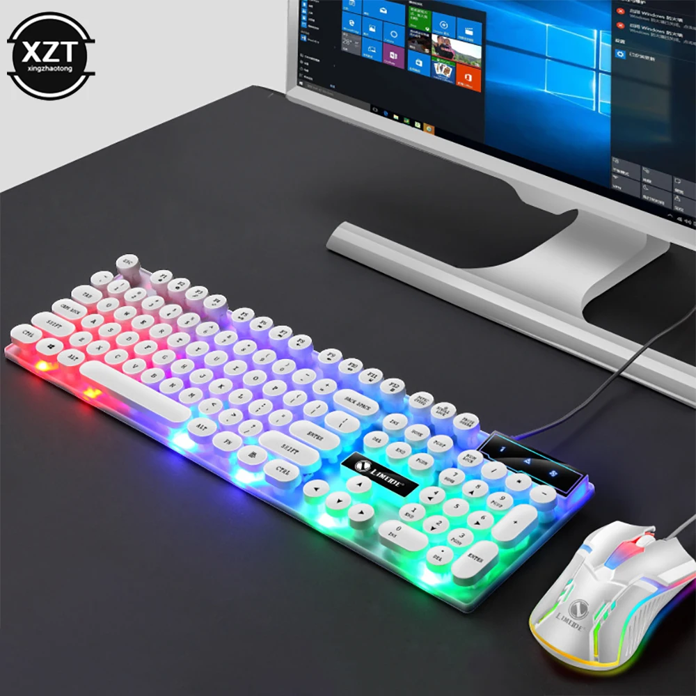 GTX300 Punk Game Keyboard Mouse 104 Retro Round Key Cap RGB Backlit USB Wired Mouse and…