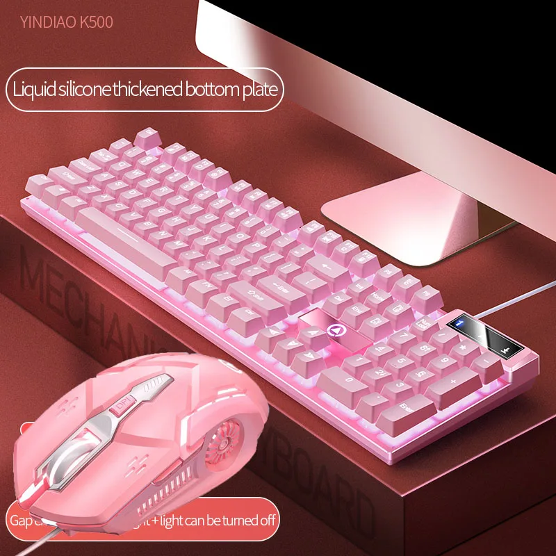 Pink Keyboard and Mouse Set 2-in-1 Combos Wired 104 Keys Pink Keyboard with LED Backlit…