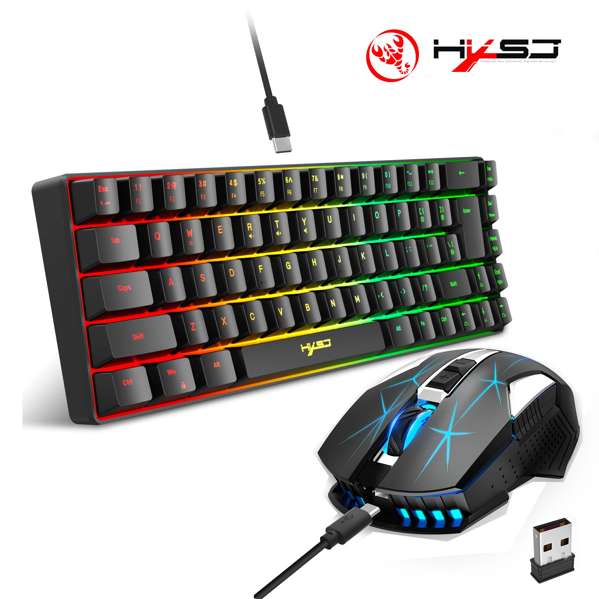 68-key gaming keyboard and mouse kit RGB backlit portable game wired membrane keyboards…
