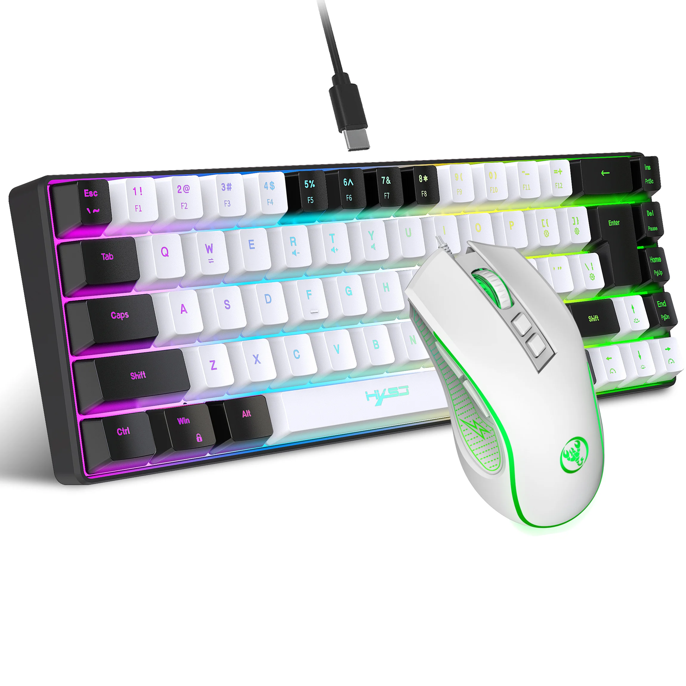 HXSJ Mini V200 68 Keys Mechanical Feel Keyboard Compact RGB Luminous Gaming Mouse and…