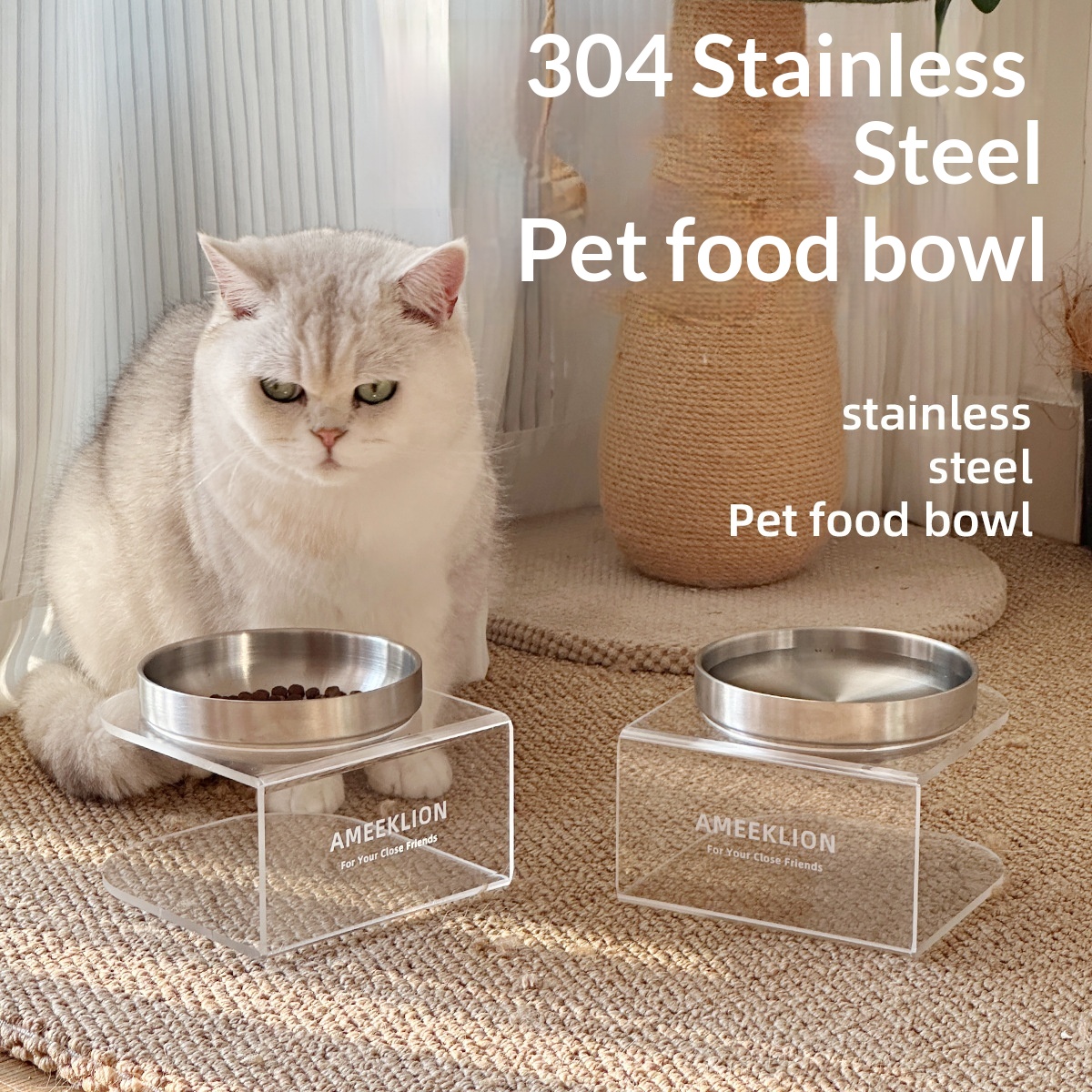 Stainless Steel Cat Bowl With A Raised Acrylic Stand Dog Bowl Large-diameter Pet Water…