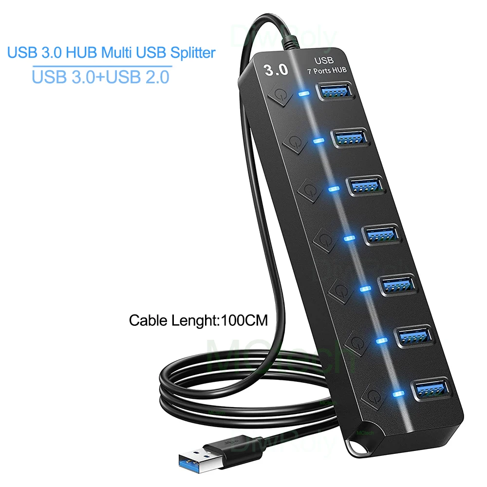 USB 3.0 Hub USB Hub 2.0 Multi USB Splitter Hub 100cm Long Cable Multiple Expander for…