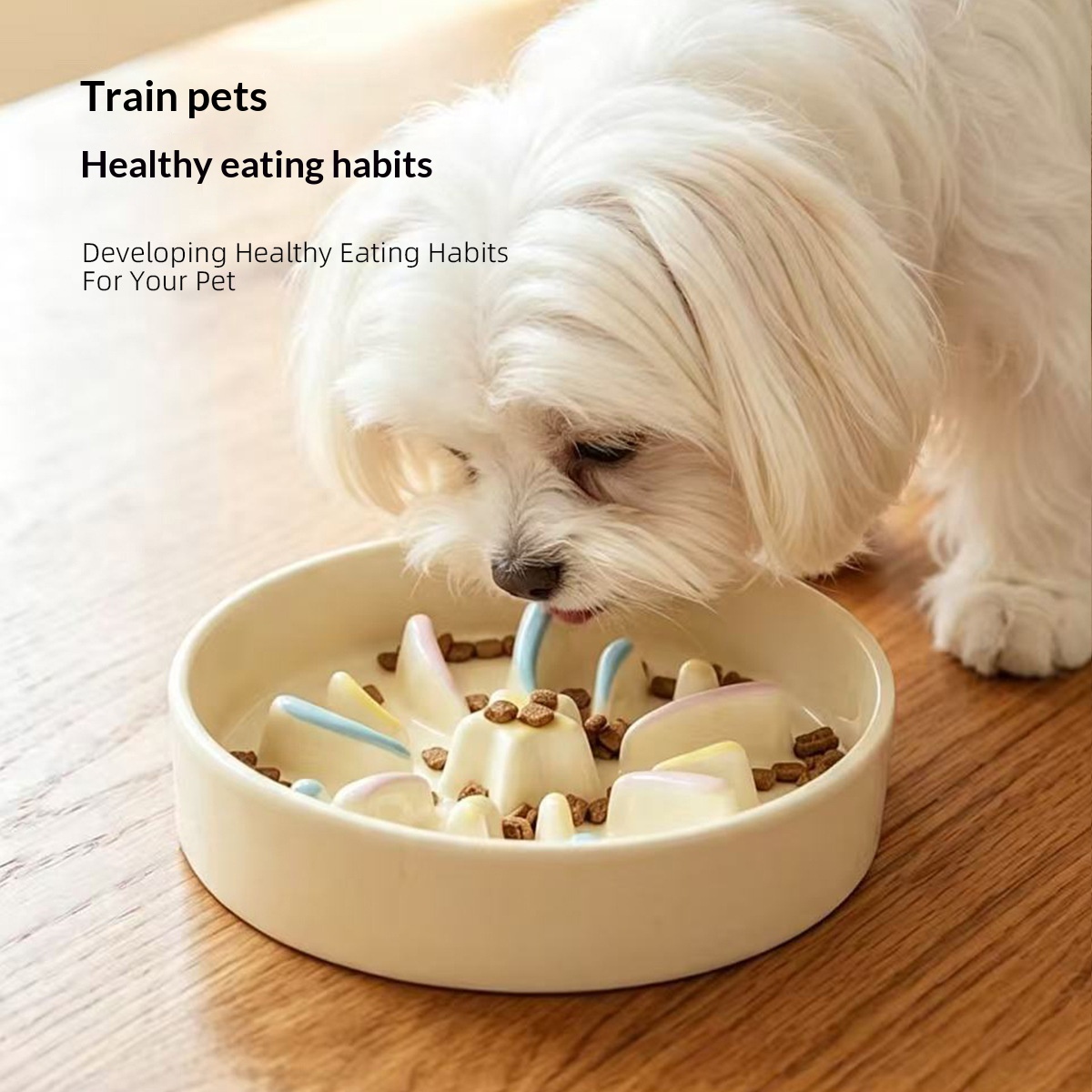 Floral Ceramic Cat And Dog Bowl Slow-Feeding Anti-Choking Dog Food Bowl