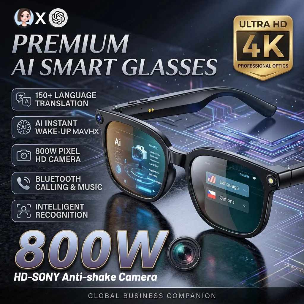 4K 8MP Smart Glasses Men HD Camera 150+Language Translation ChatGPT WIFI Video Recording…