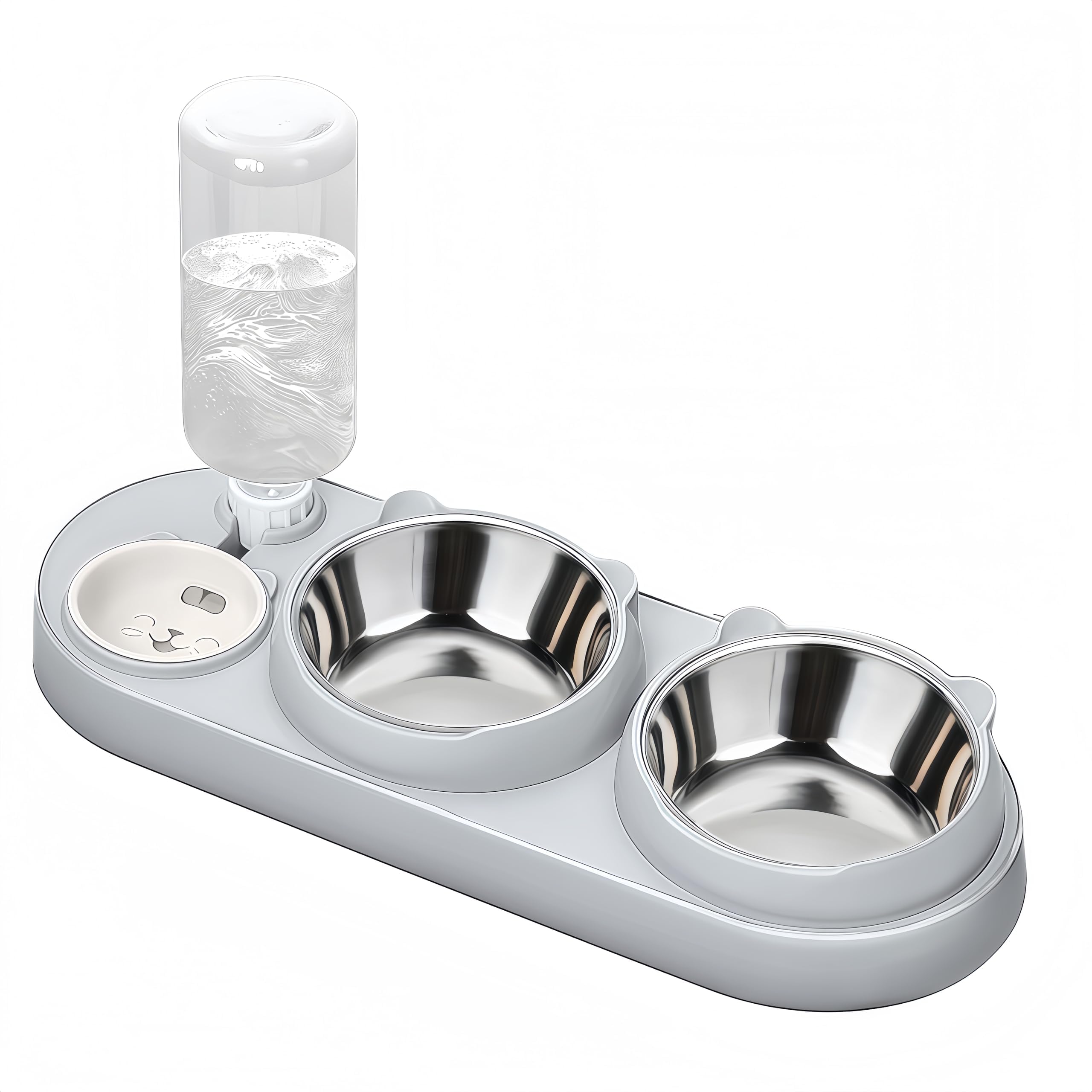 3-in-1 Cat Bowl, Cat Food And Water Bowl Set With Water Dispenser And Stainless Steel…