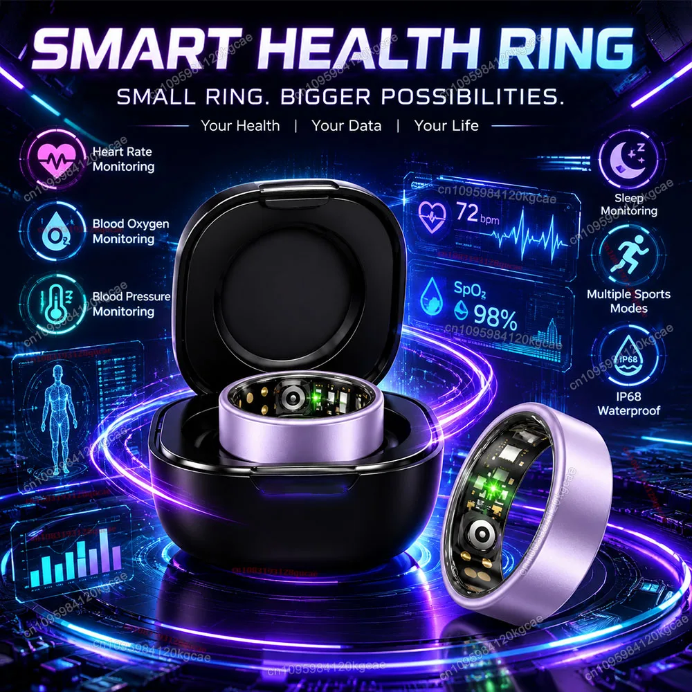 R09 Smart Ring With Charging Case Blood Pressure Sleep Health Monitor 5ATM Waterproof…