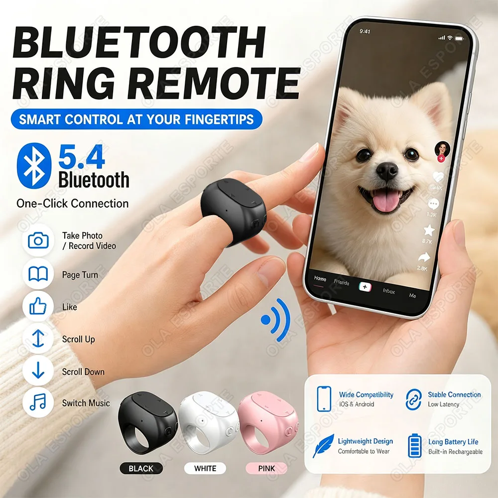 Bluetooth Ring Remote Control Short Video Likes E-book Page Flipping Intelligent Control…